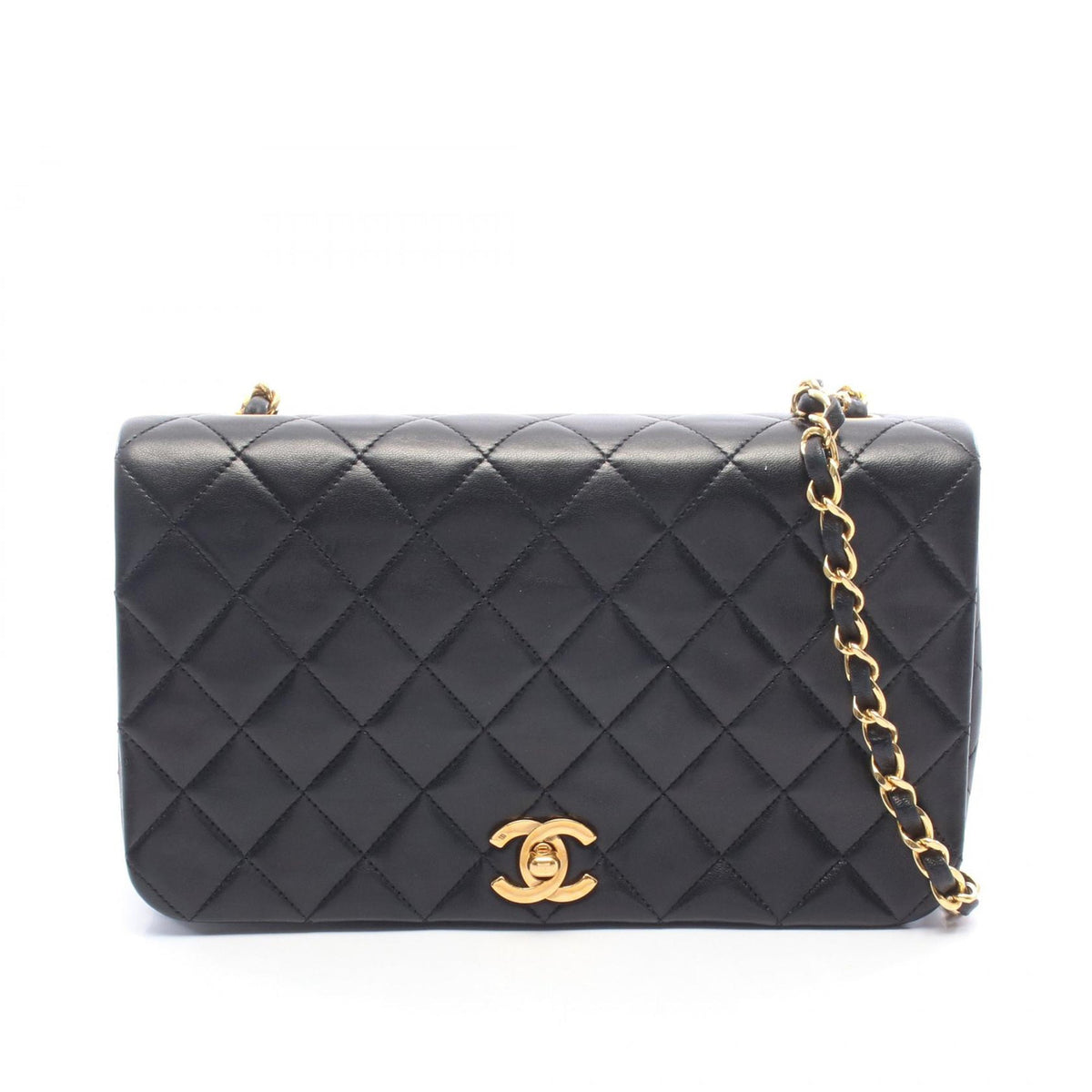 Chanel CC Quilted Lambskin Turnlock Full Single Flap — Black