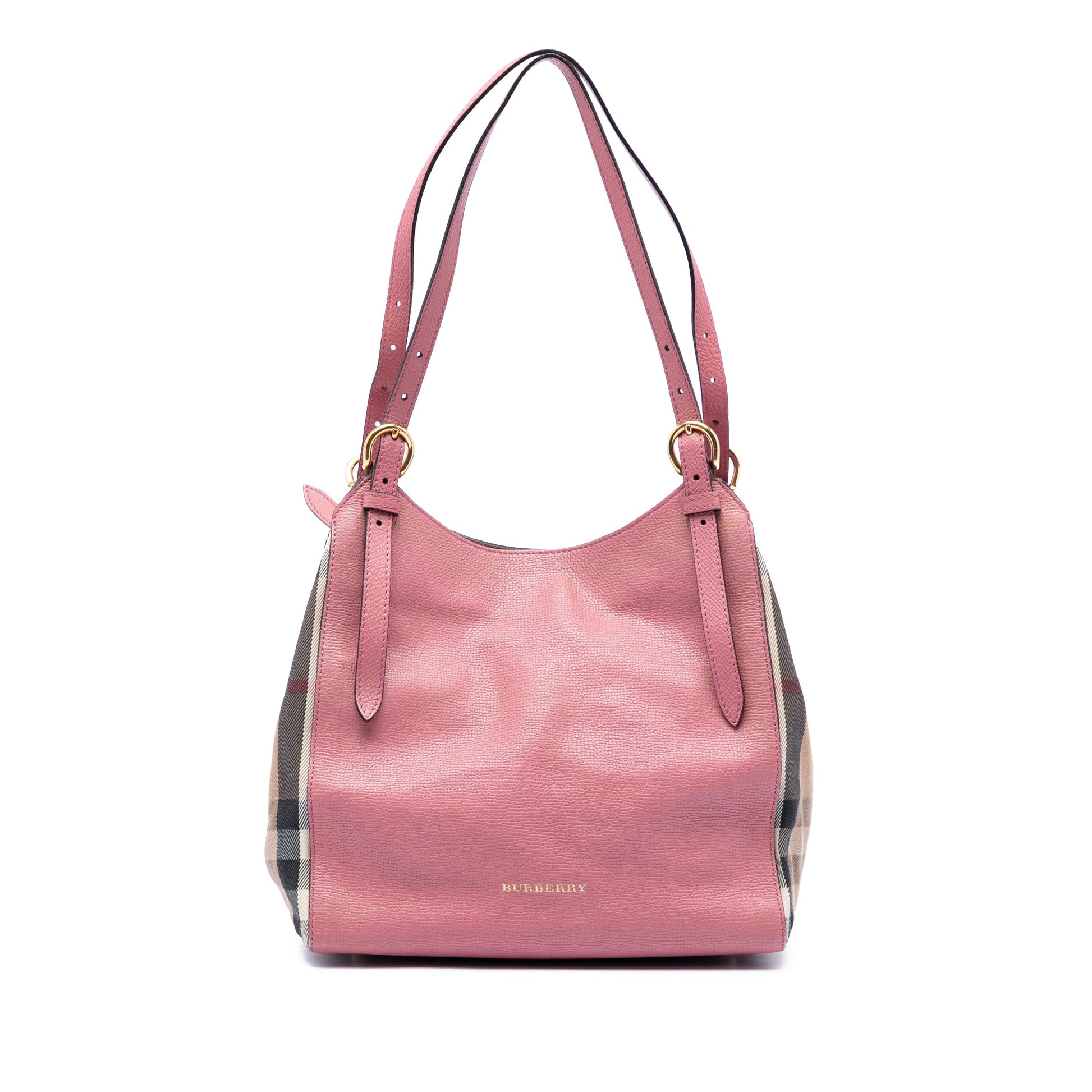 Burberry Small Leather and House Check Canvas Canterbury Tote