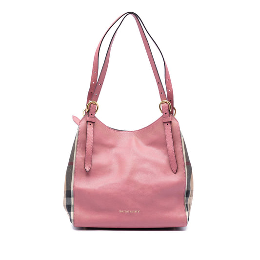 Burberry Small Leather and House Check Canvas Canterbury Tote