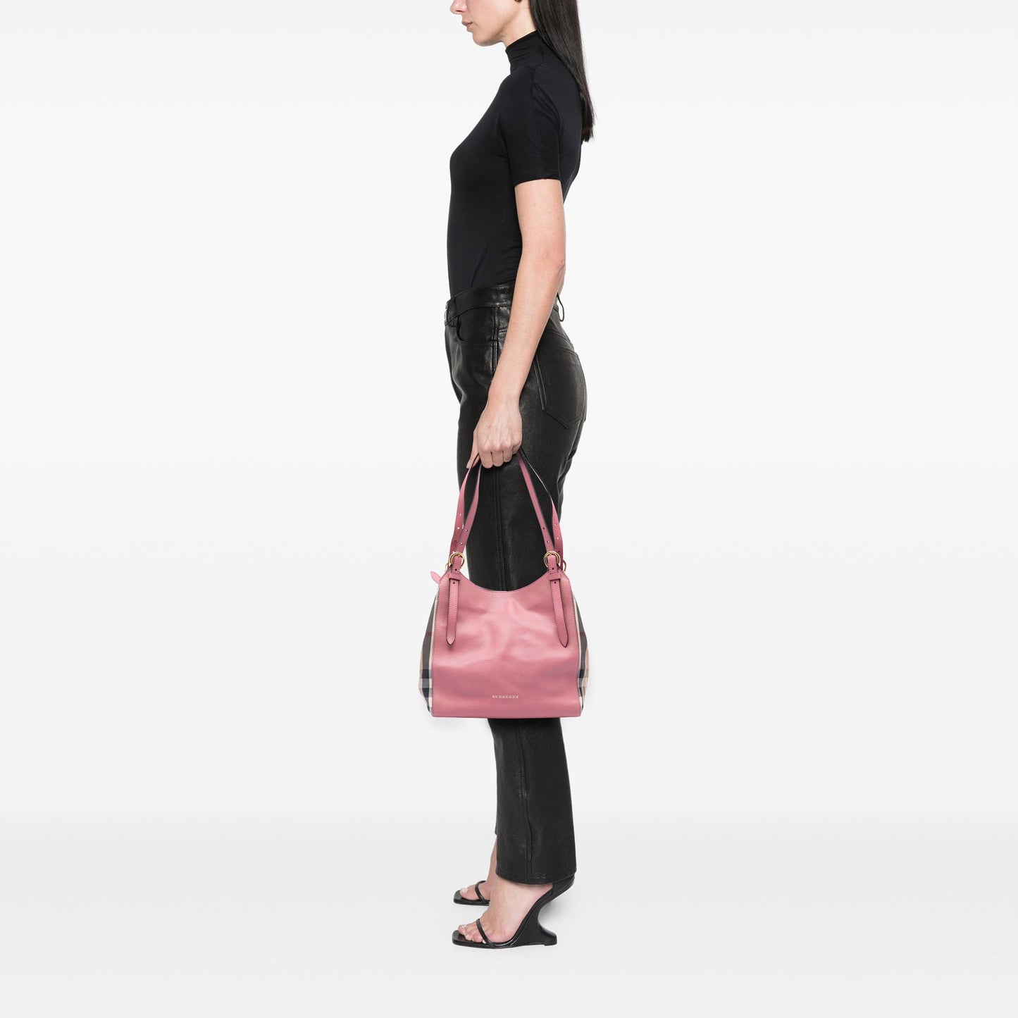 Burberry Small Leather and House Check Canvas Canterbury Tote