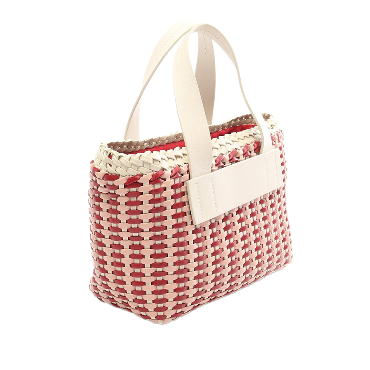Miu Miu Leather Bicolor Basket Weave Satchel — Red