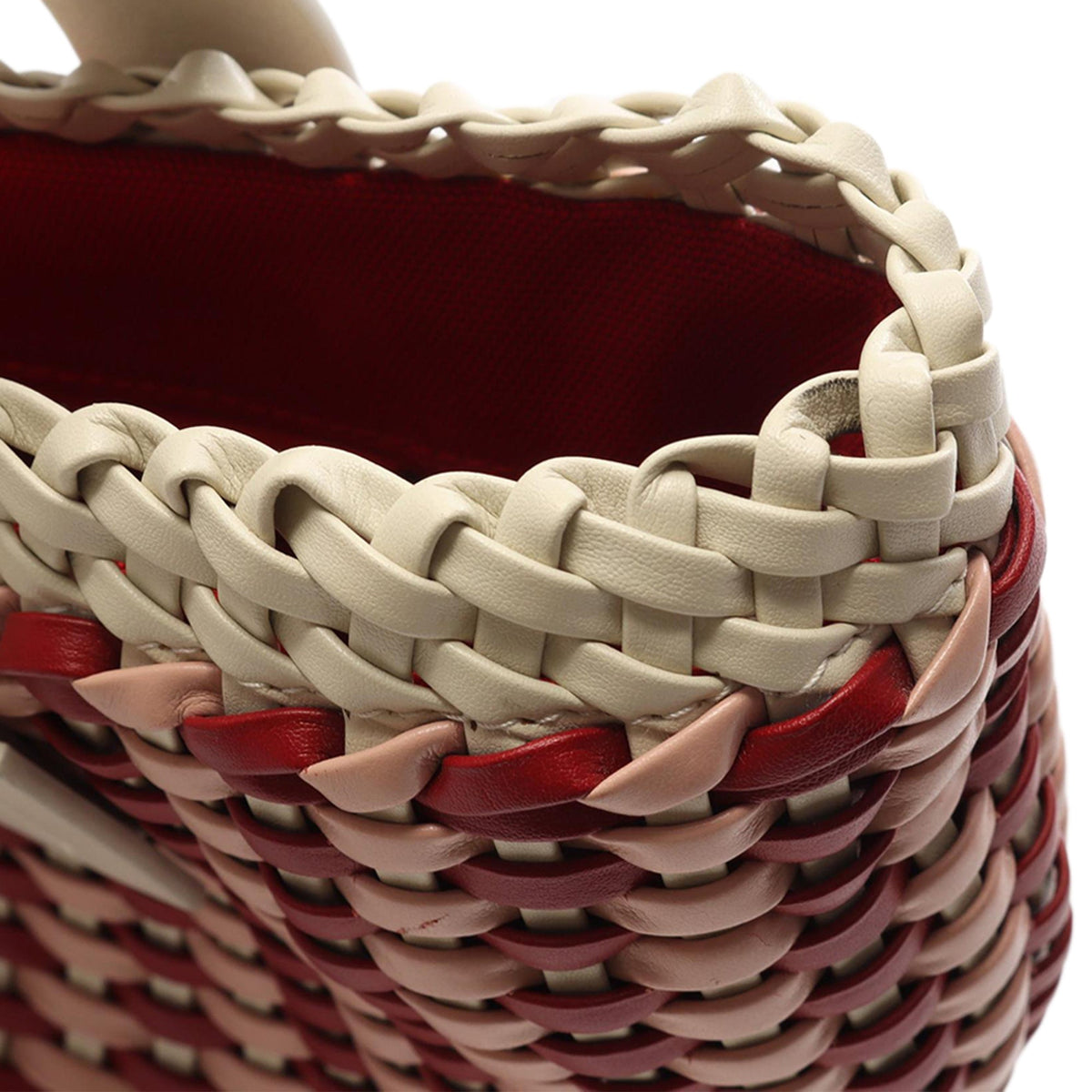 Miu Miu Leather Bicolor Basket Weave Satchel — Red