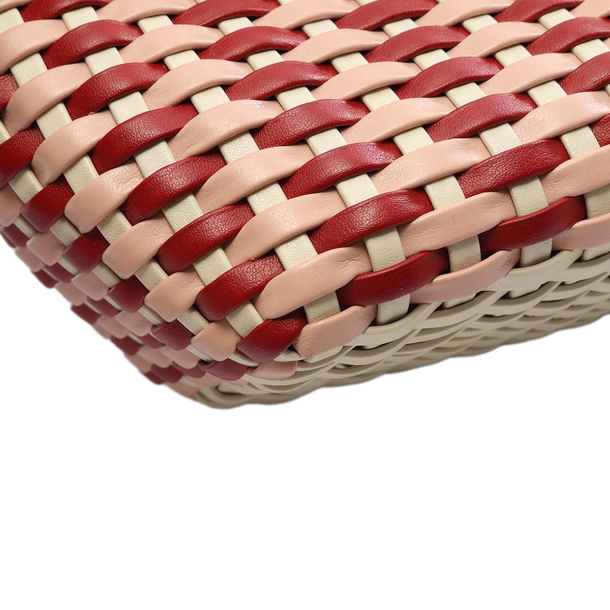 Miu Miu Leather Bicolor Basket Weave Satchel — Red