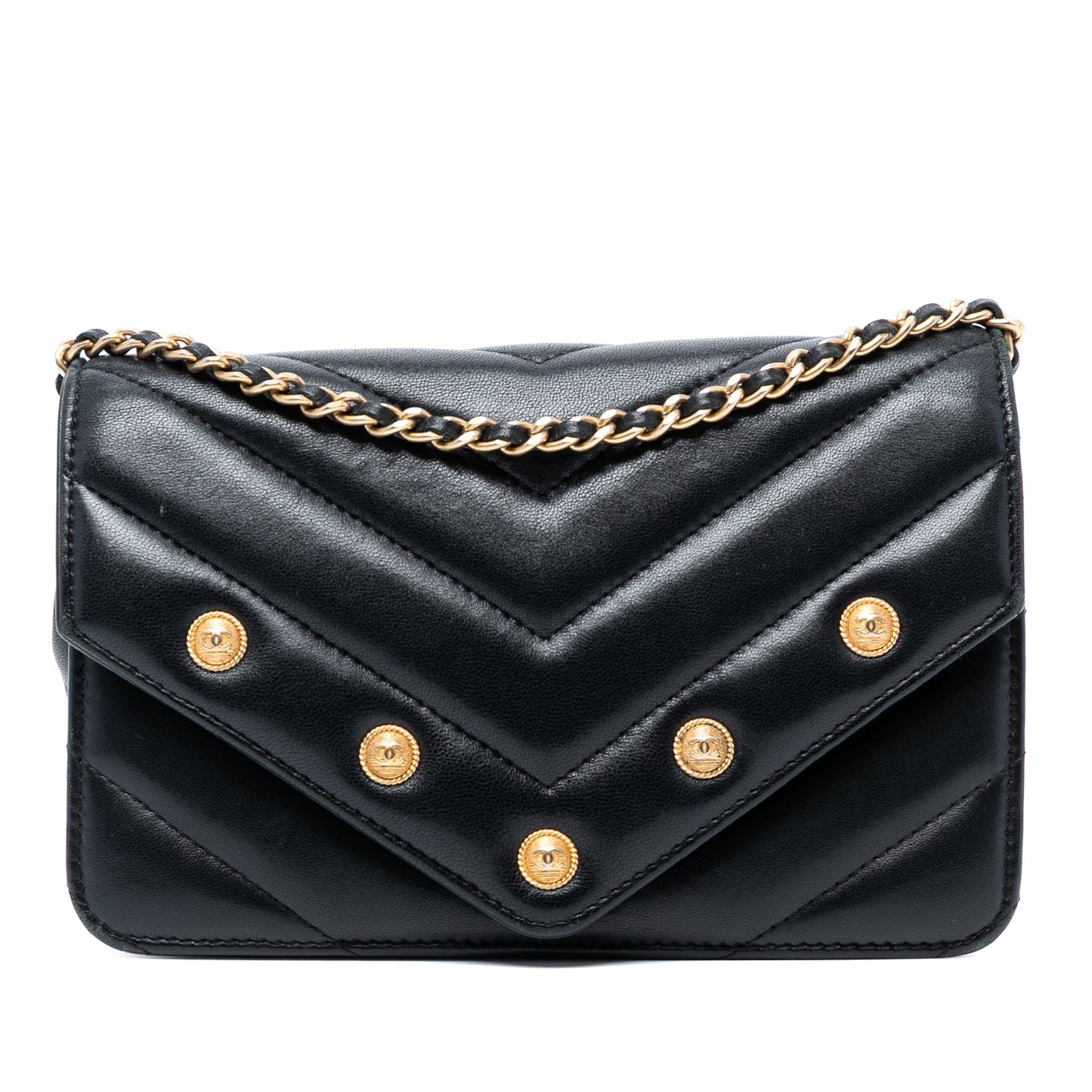 Chanel Chevron Lambskin Button Wallet On Chain