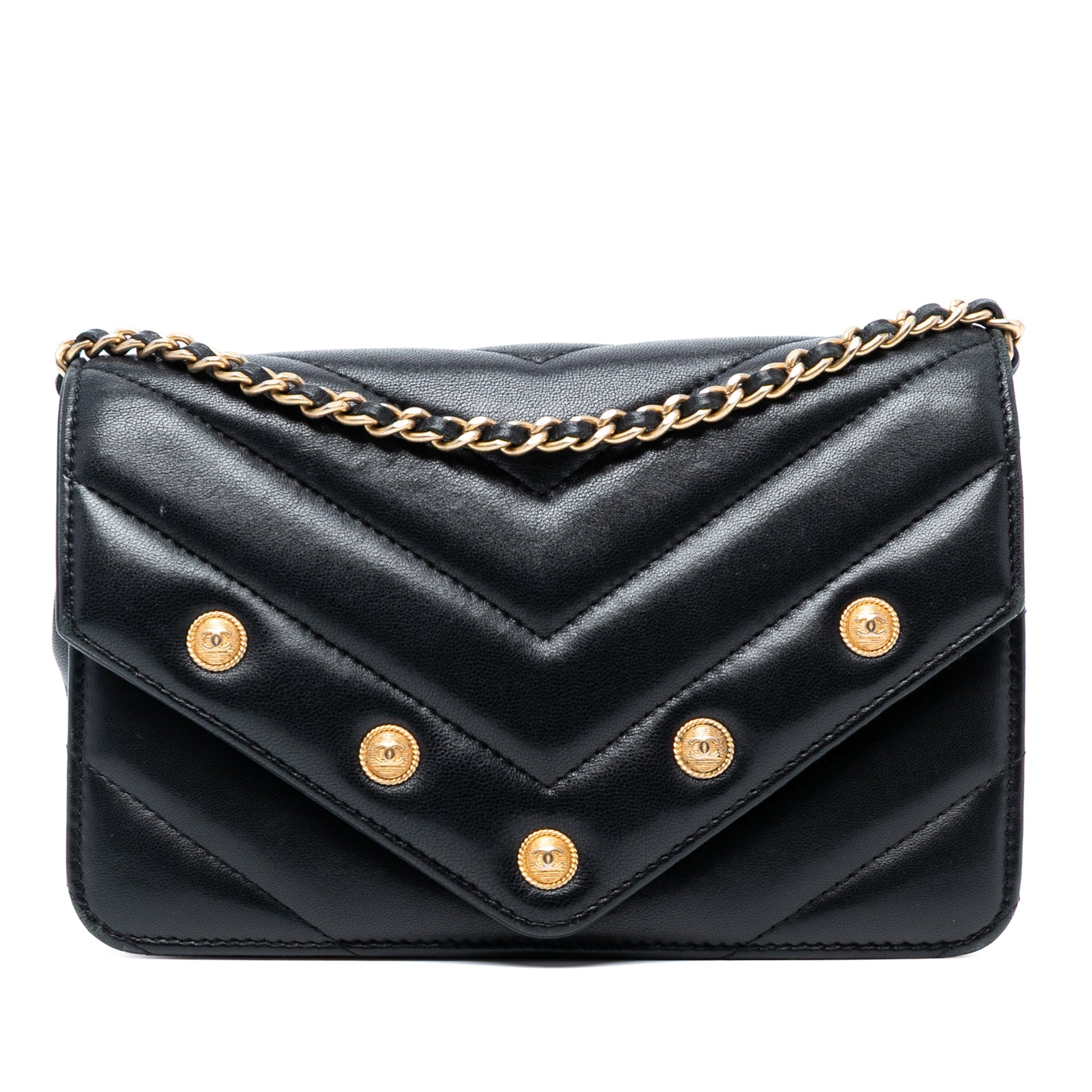 Chanel Chevron Lambskin Button Wallet On Chain