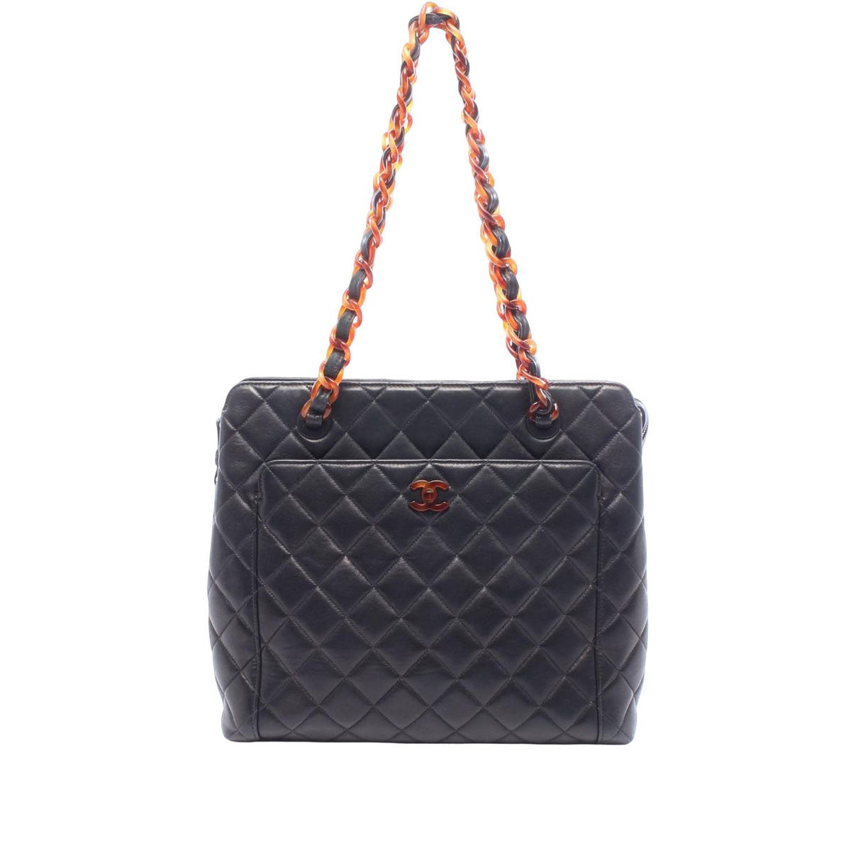 Chanel CC Quilted Lambskin Tortoiseshell Tote — Black