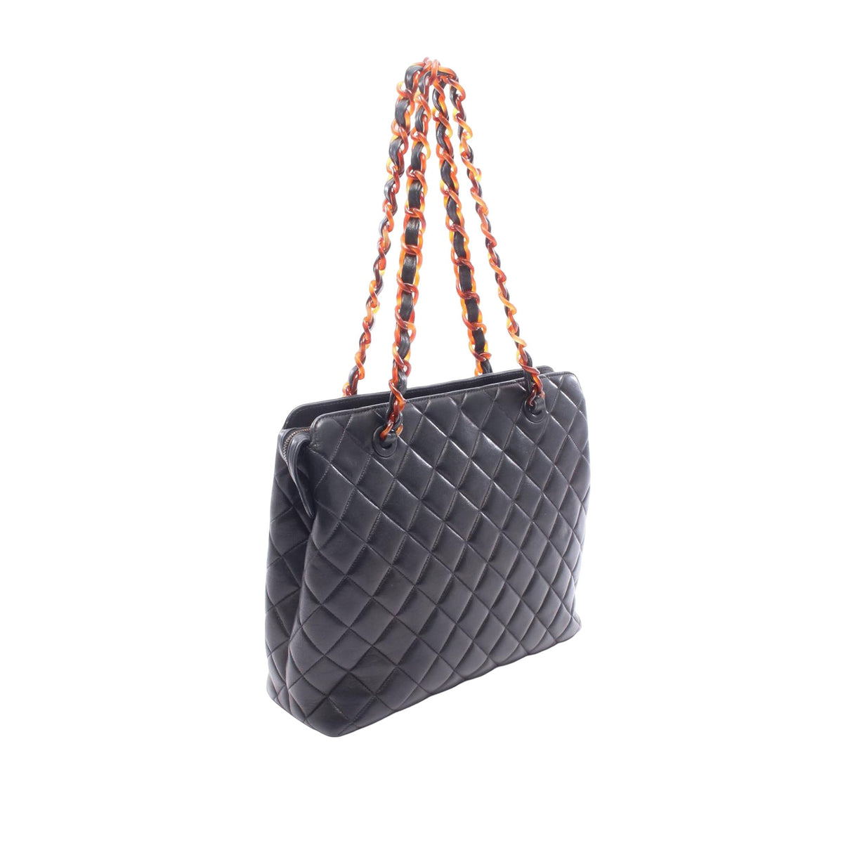 Chanel CC Quilted Lambskin Tortoiseshell Tote — Black