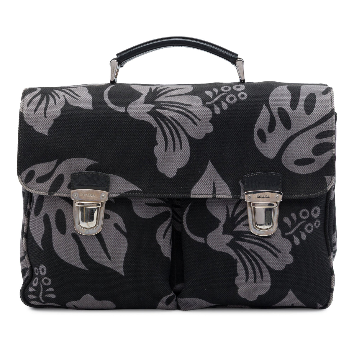 Prada Canvas Floral Print Business Bag
