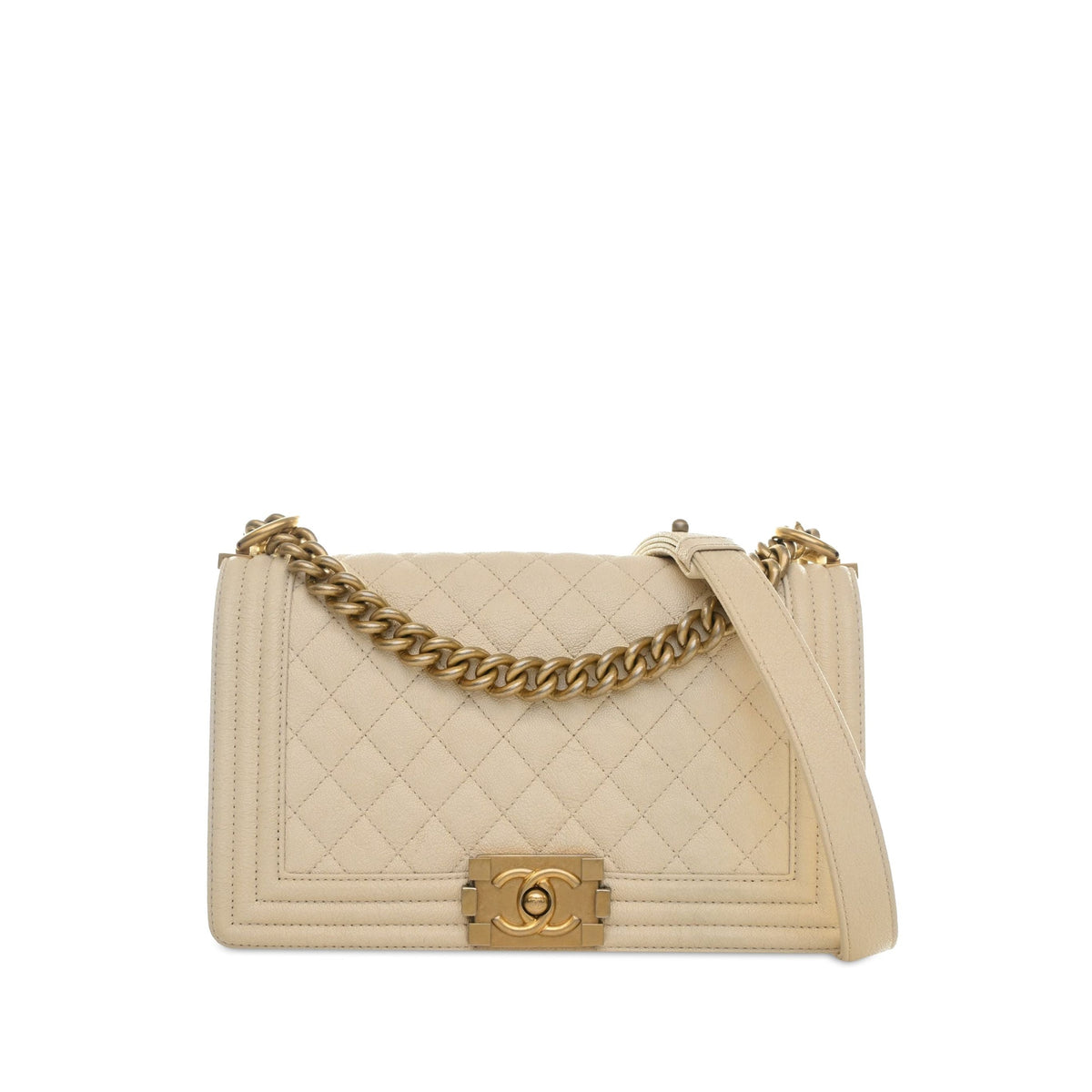 Chanel Old Medium Quilted Caviar Boy Flap — White