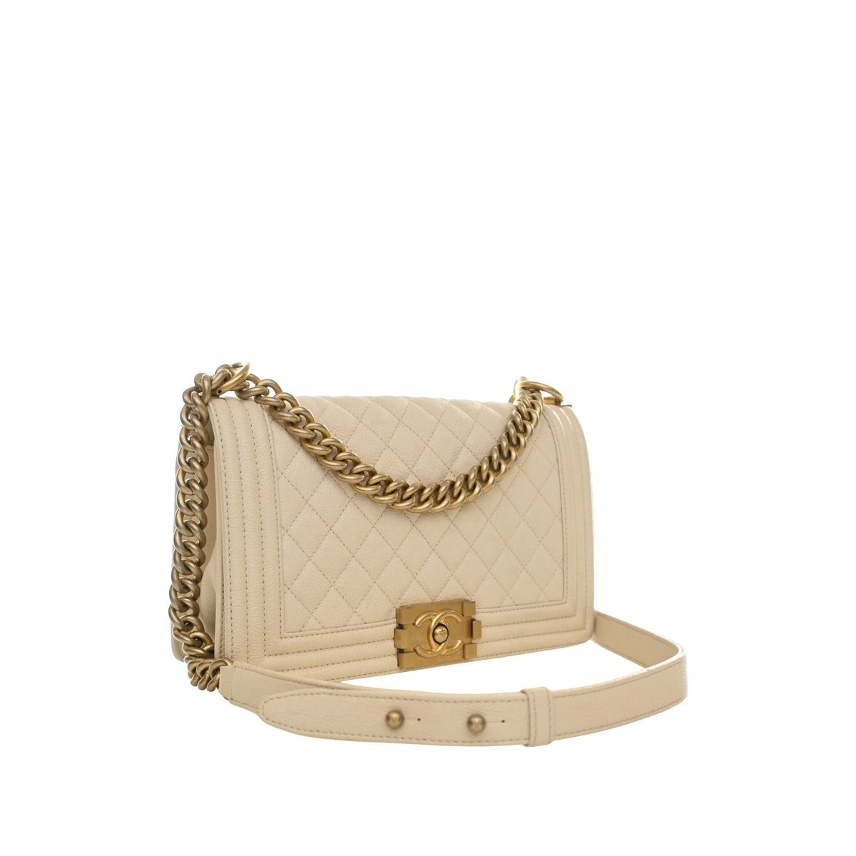 Chanel Old Medium Quilted Caviar Boy Flap — White