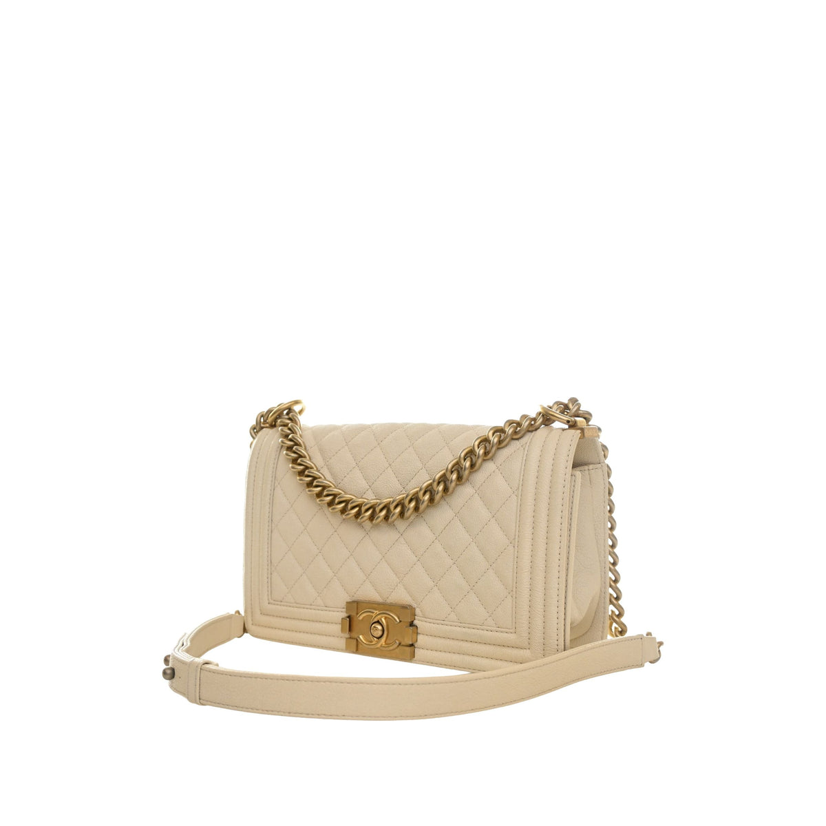 Chanel Old Medium Quilted Caviar Boy Flap — White