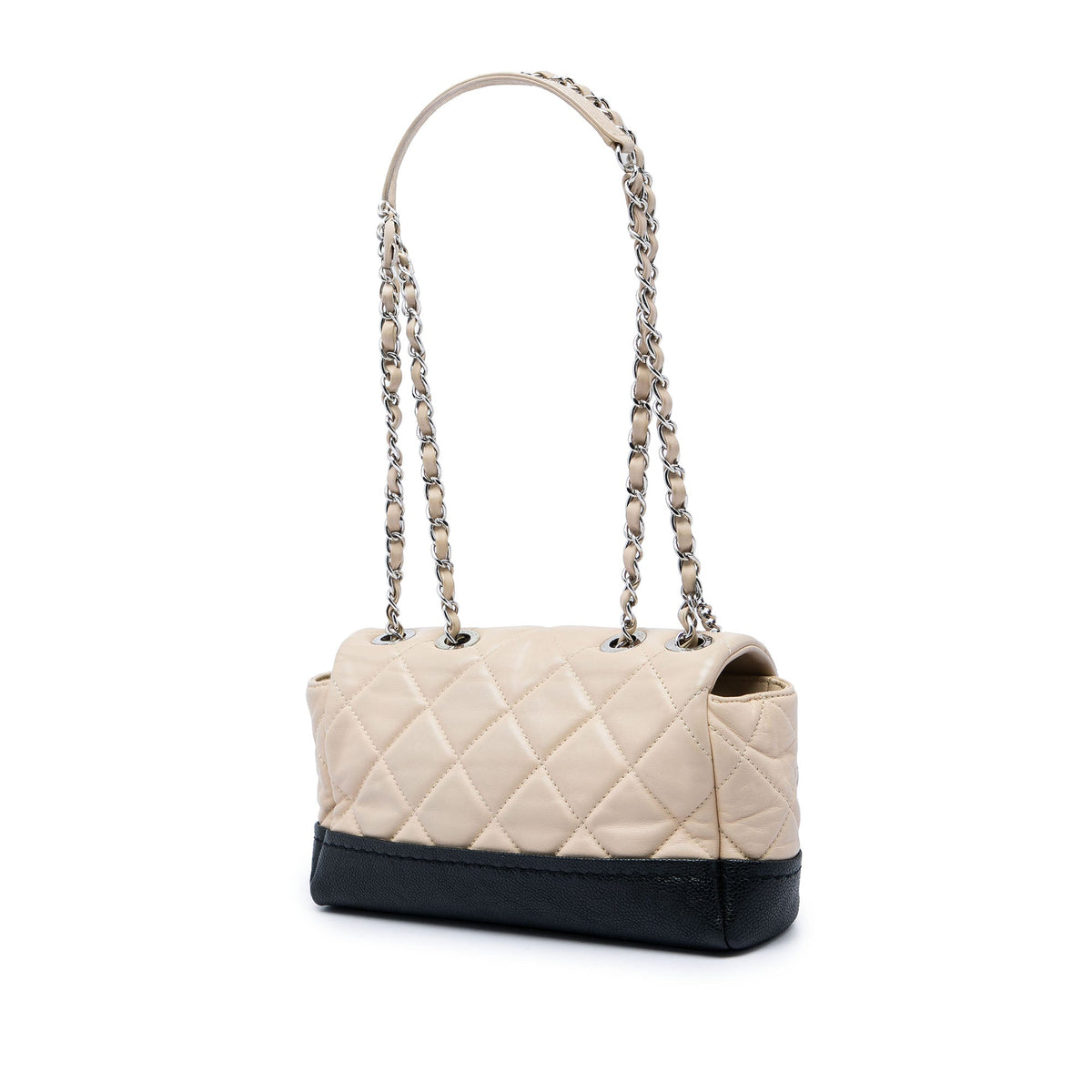 Chanel CC Bicolor Quilted Calfskin and Caviar Single Flap — Beige