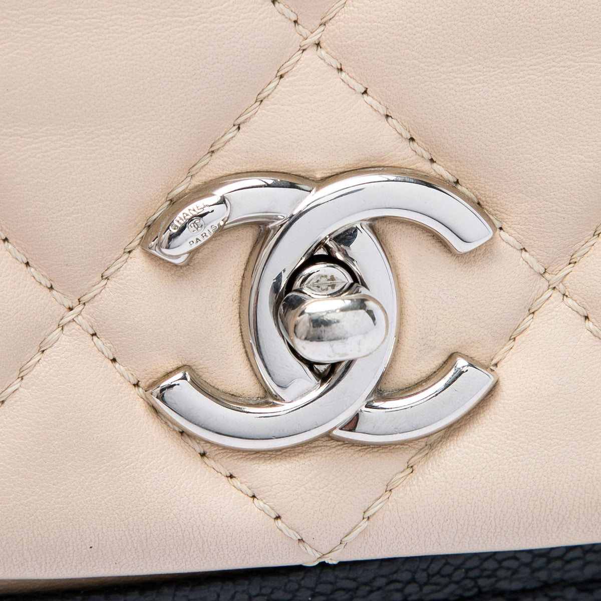 Chanel CC Bicolor Quilted Calfskin and Caviar Single Flap — Beige