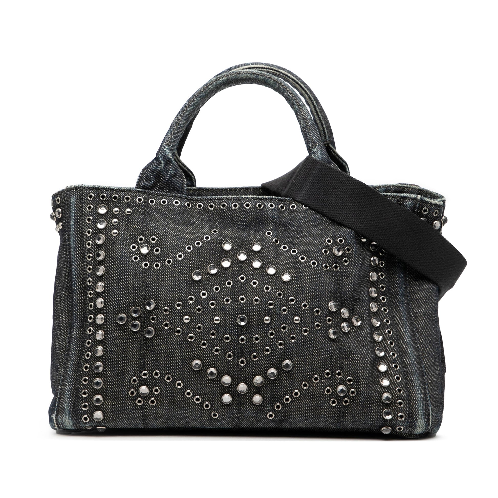 Prada Small Denim Canapa Bijoux and Grommet Satchel