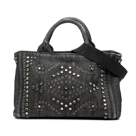 Prada Small Denim Canapa Bijoux and Grommet Satchel