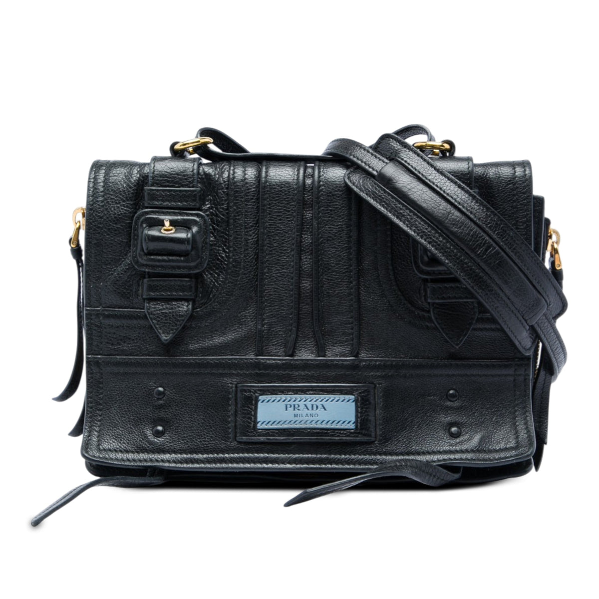 Prada Glace Calfskin Etiquette Crossbody — Black