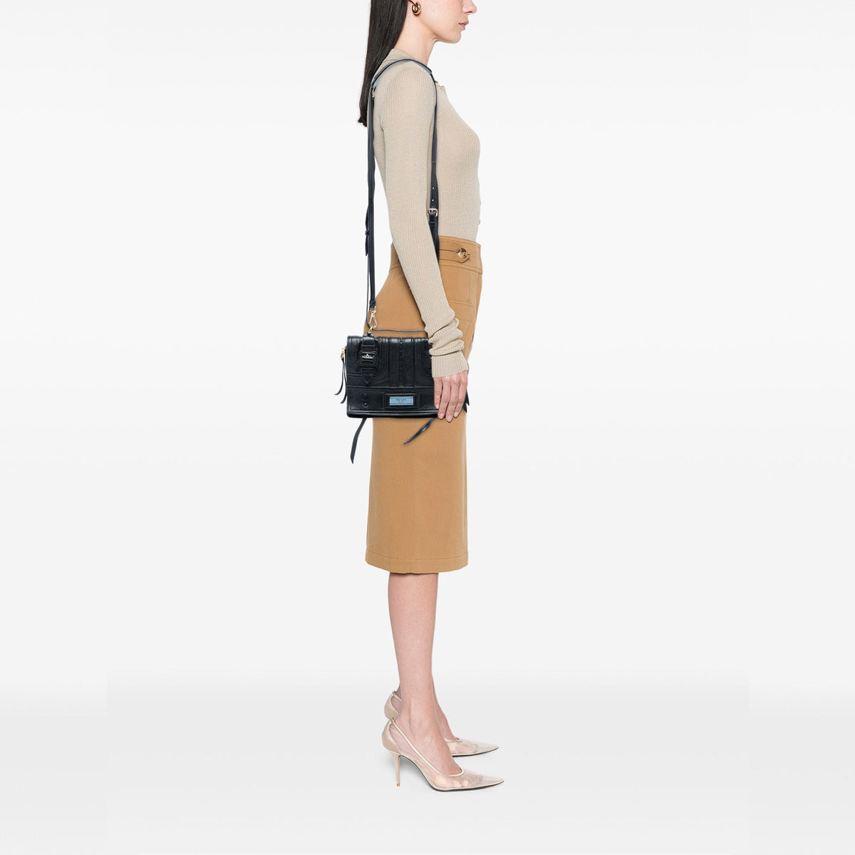 Prada Glace Calfskin Etiquette Crossbody — Black