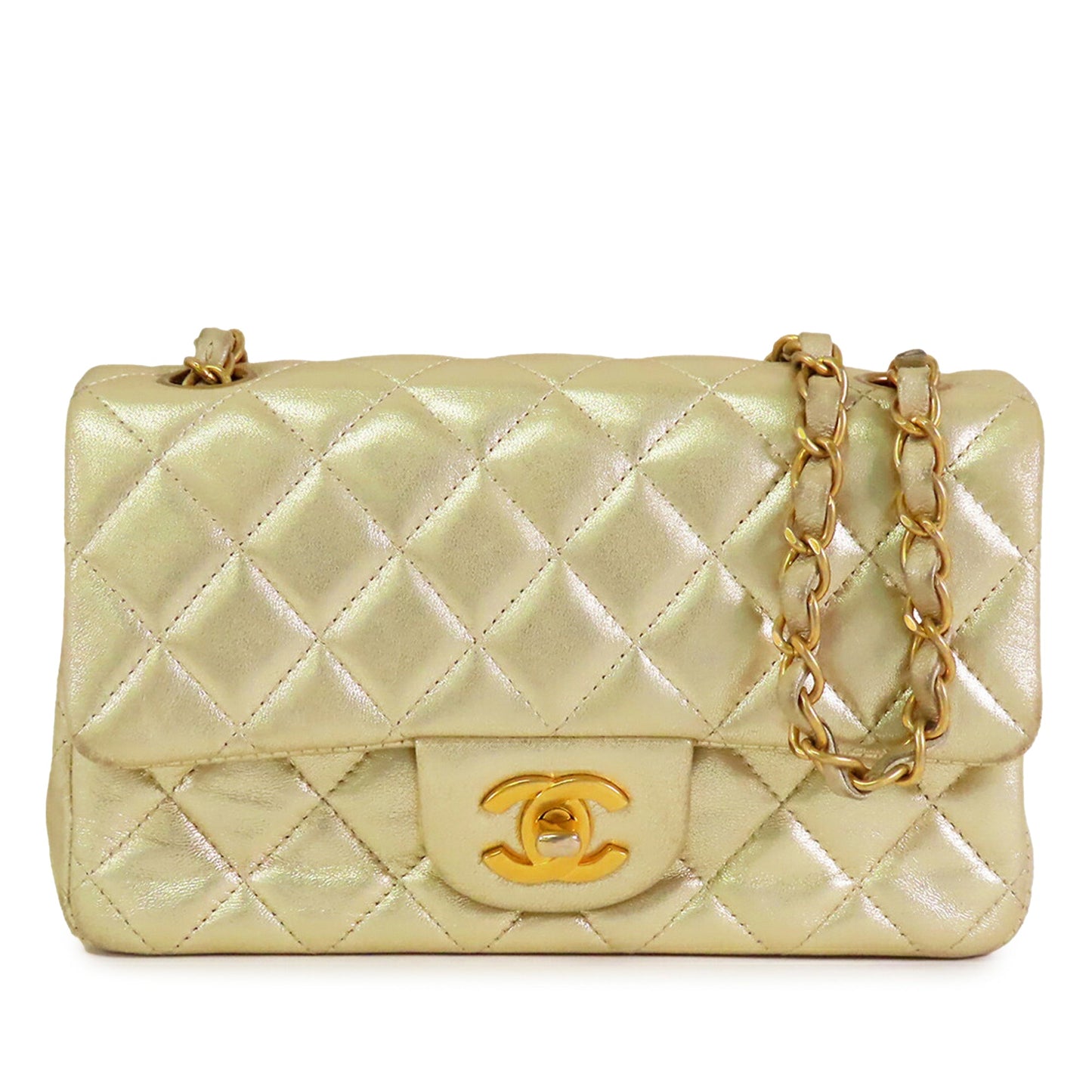 Chanel Mini Rectangular Classic Metallic Lambskin Single Flap