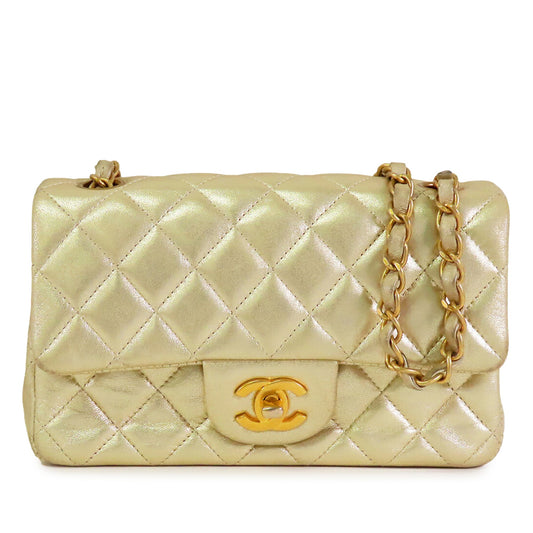 Chanel Mini Rectangular Classic Metallic Lambskin Single Flap