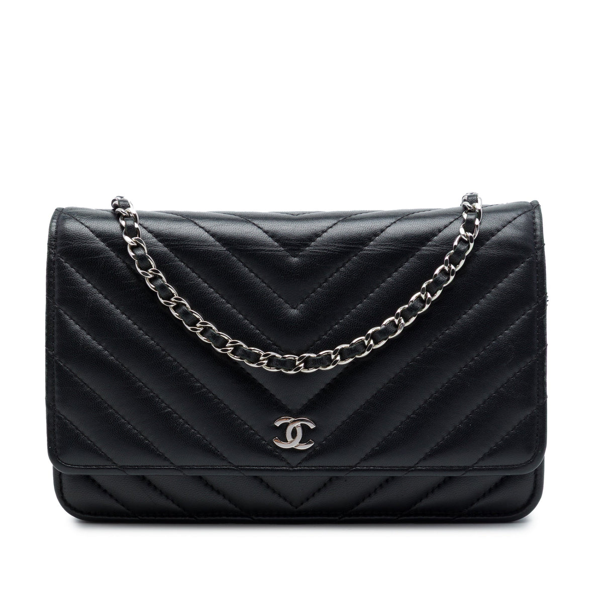 Chanel CC Chevron Lambskin Wallet On Chain — Black