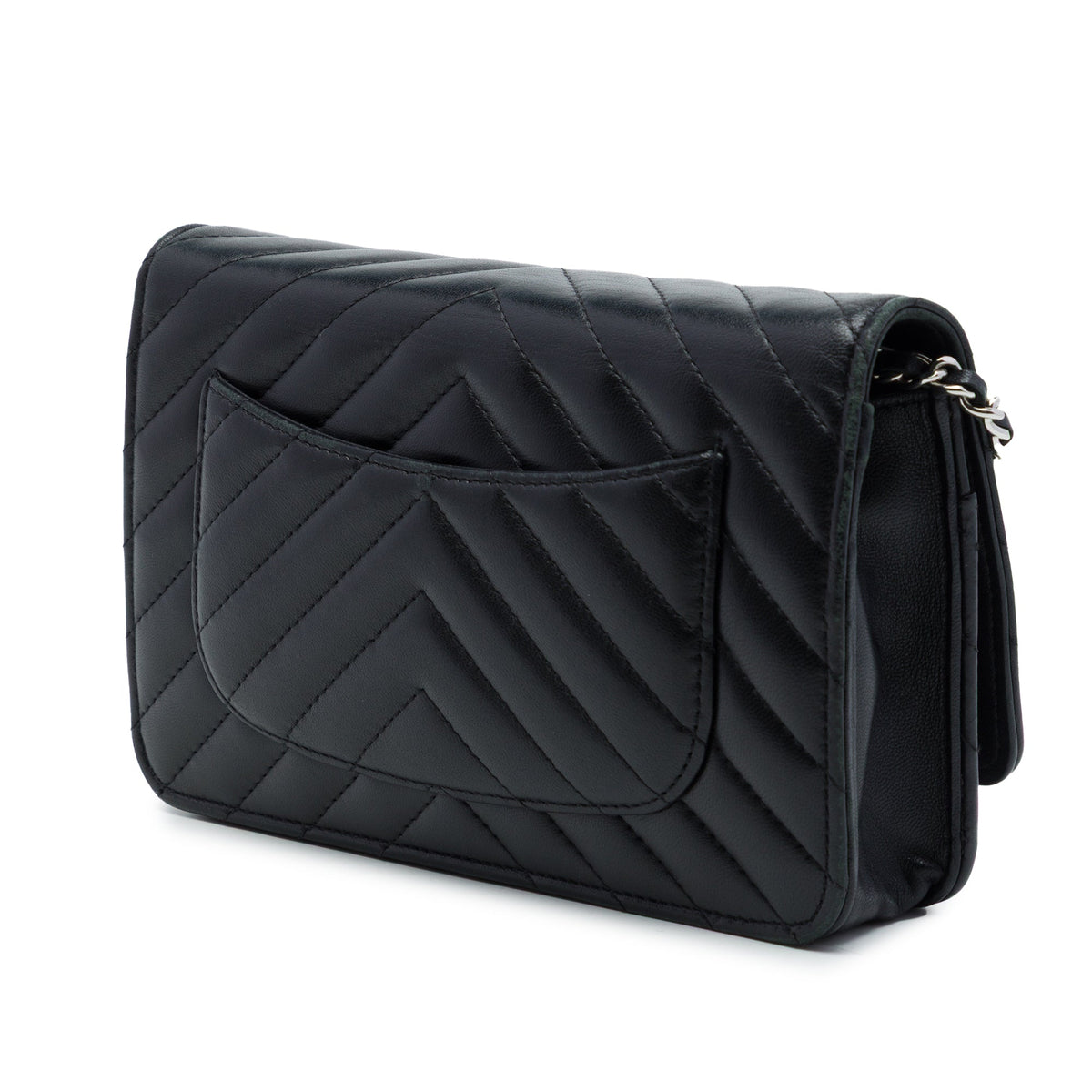 Chanel CC Chevron Lambskin Wallet On Chain — Black