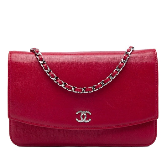 Chanel CC Caviar Sevruga Wallet On Chain — Red