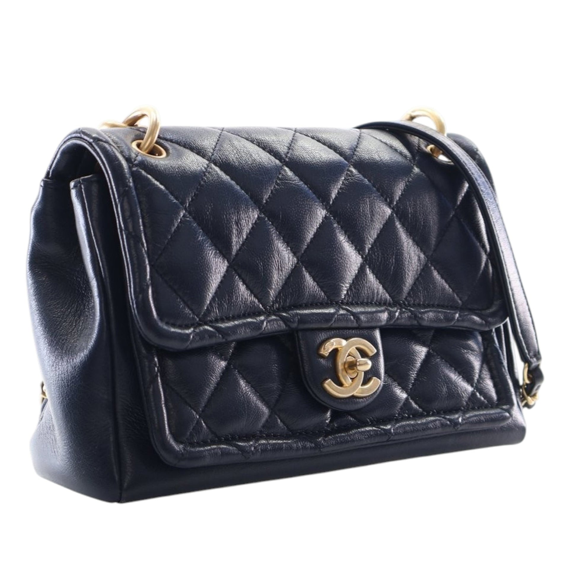 Chanel Small Quilted Crinkled Calfskin Chain Link Flap
