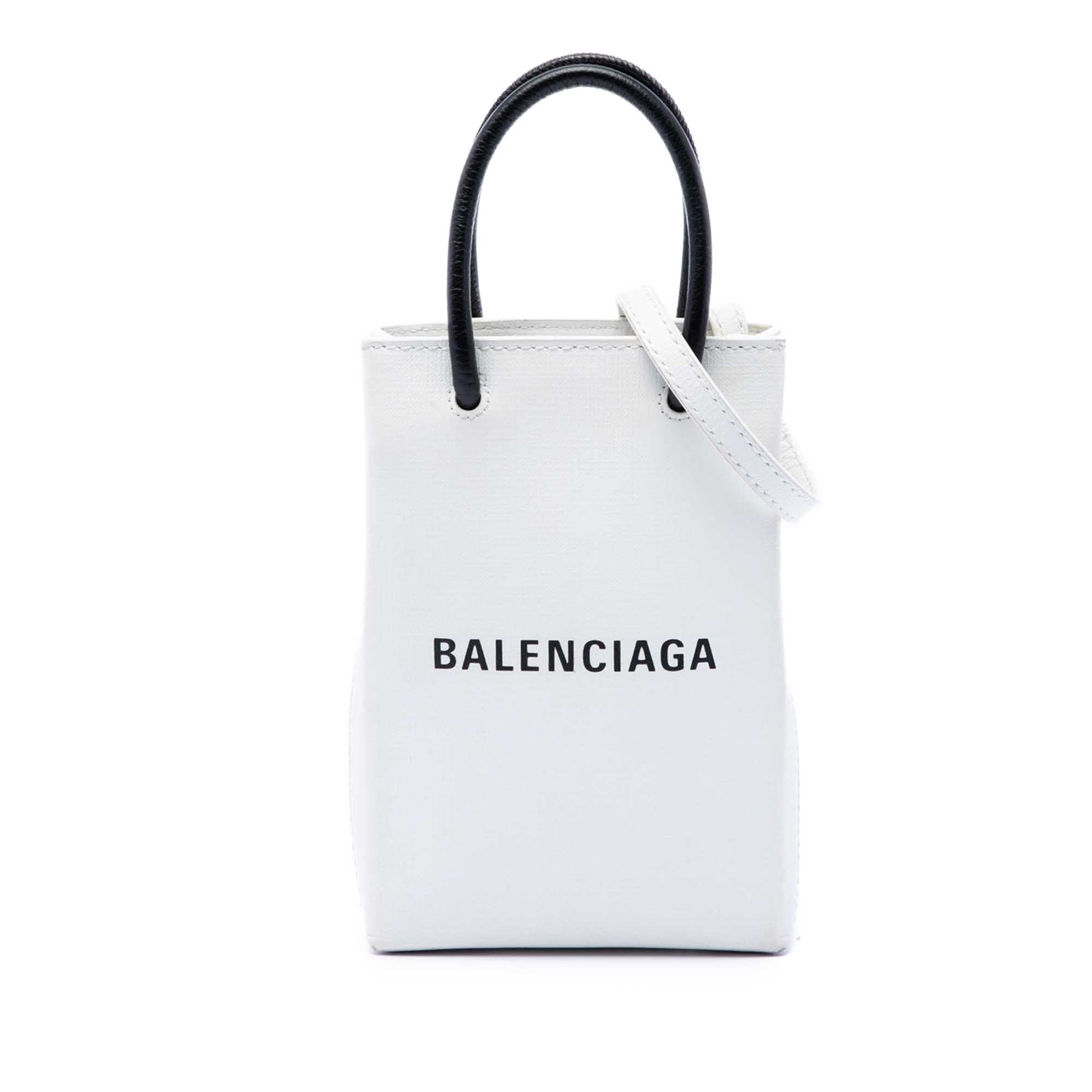 Balenciaga Mini Calfskin Logo Shopping Phone Holder