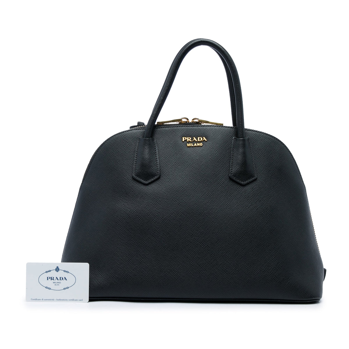 Prada Saffiano Cuir Dome Handbag — Black