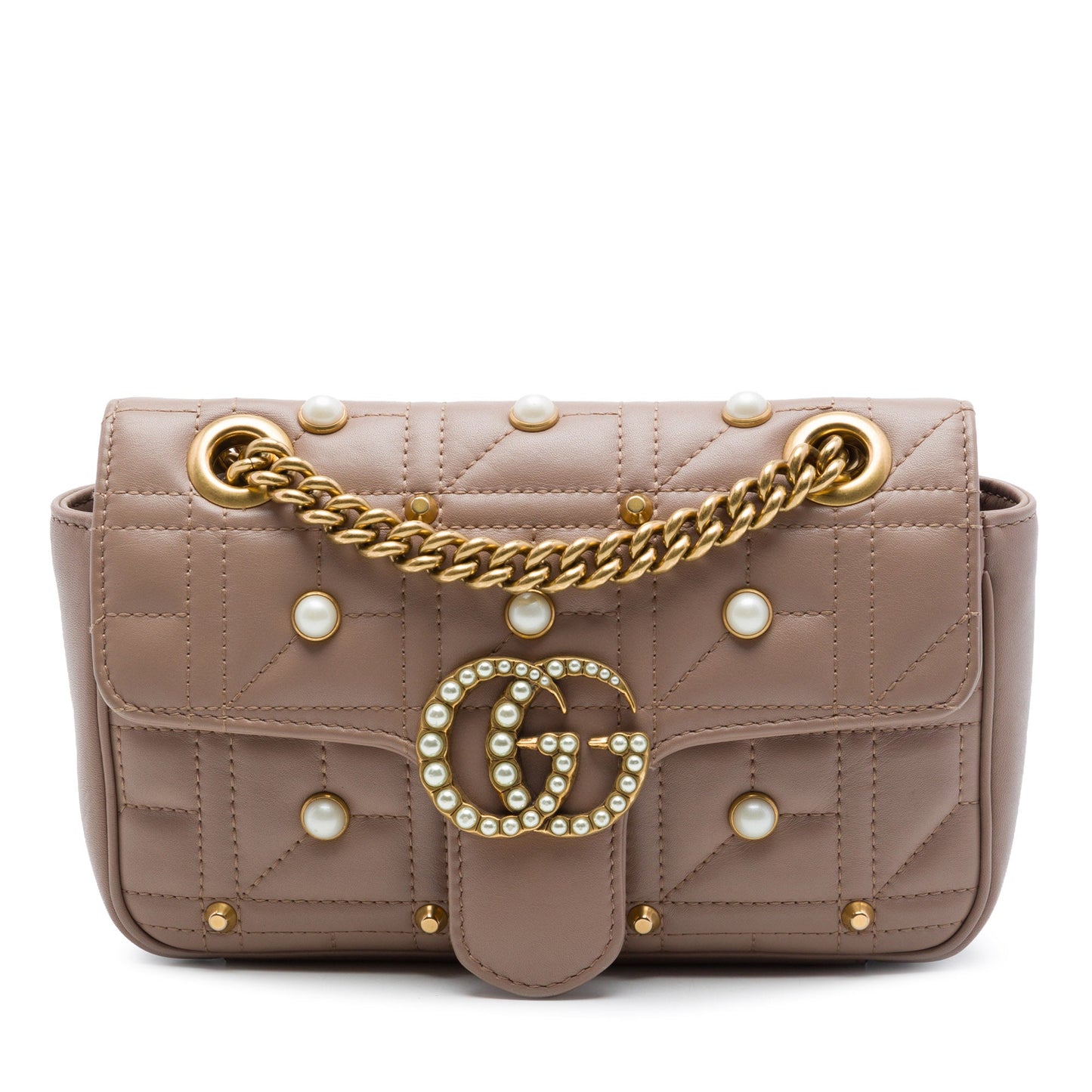 Gucci Small GG Marmont Pearl Studded Matelasse Calfskin Aria Shoulder Bag