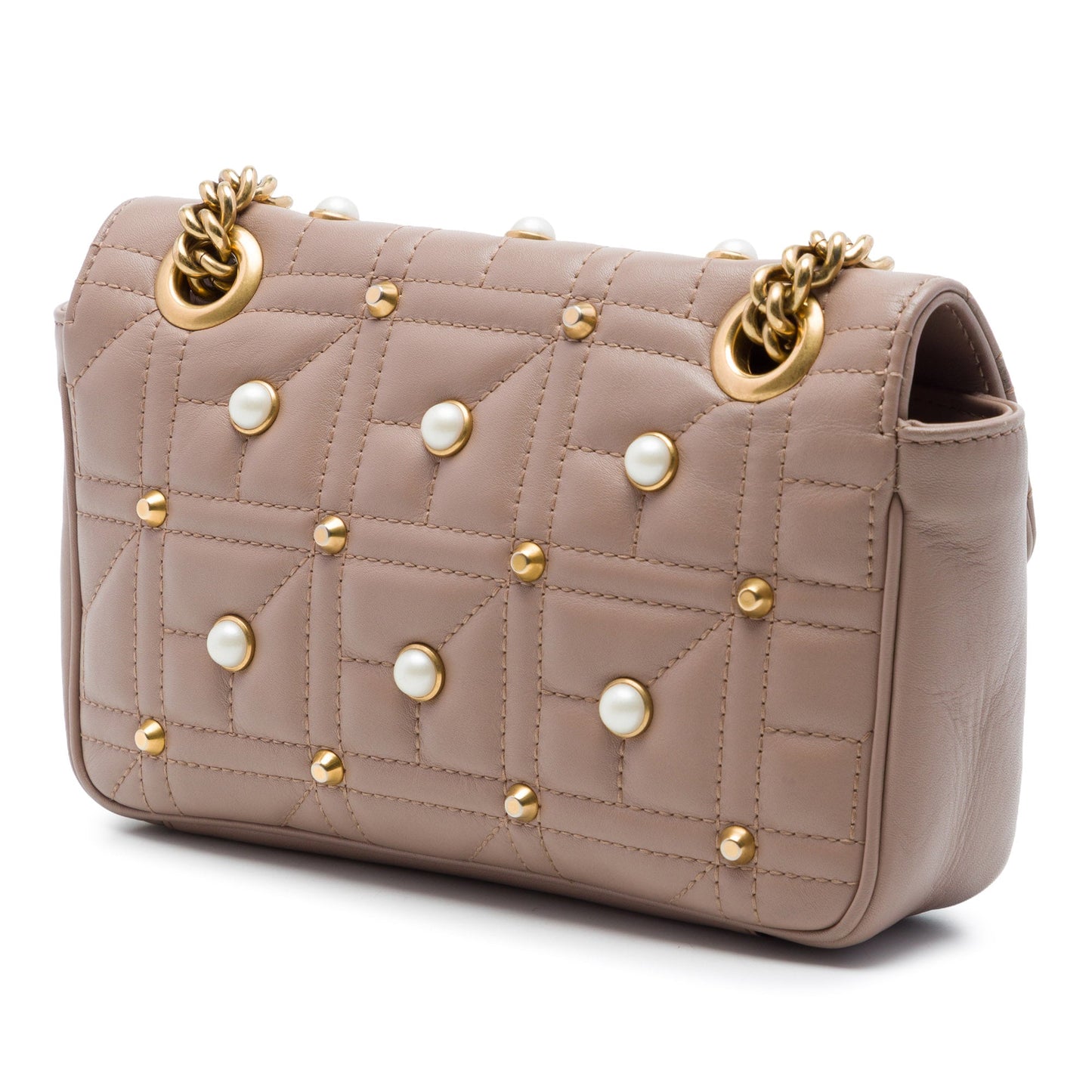 Gucci Small GG Marmont Pearl Studded Matelasse Calfskin Aria Shoulder Bag