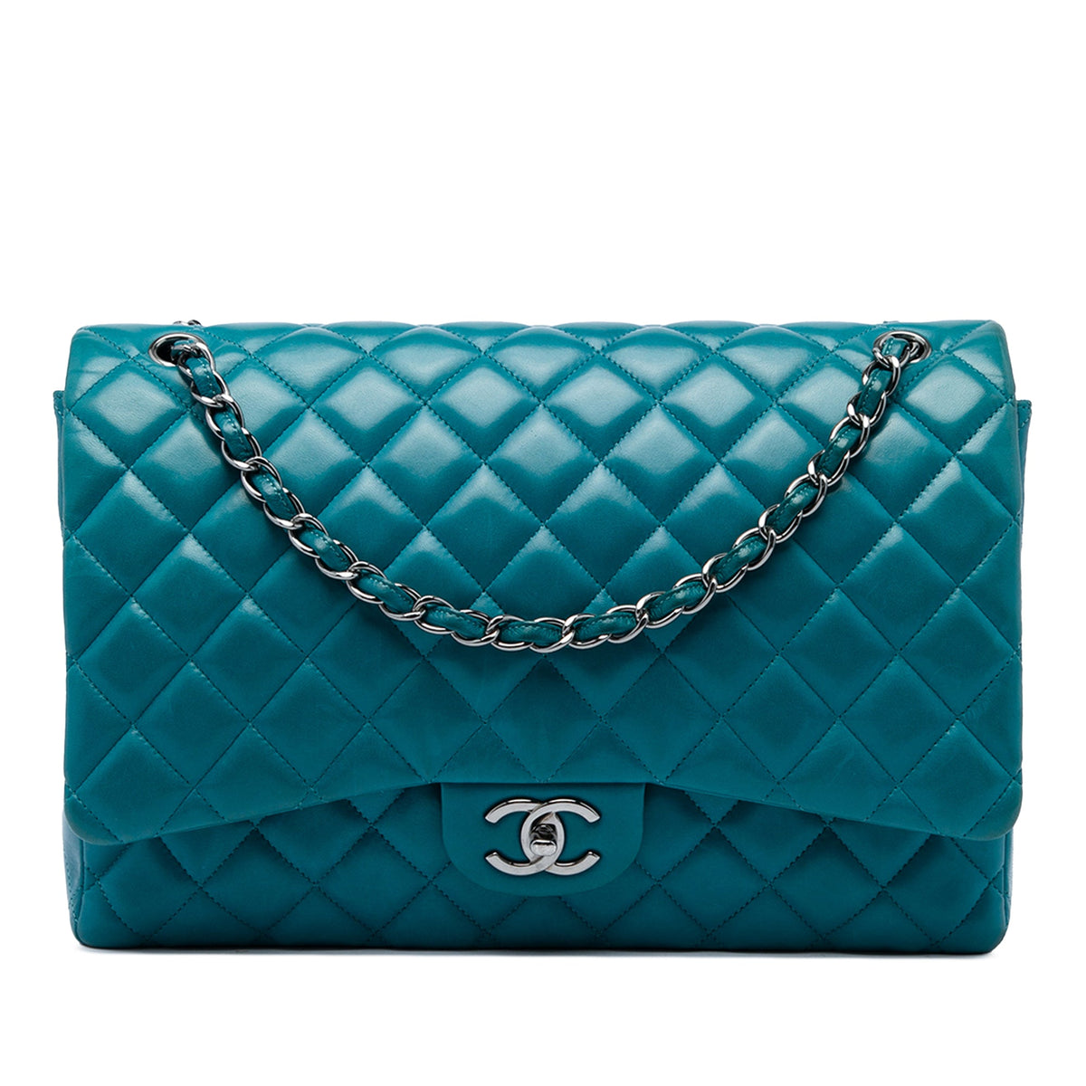 Chanel Maxi Classic Lambskin Double Flap — Blue
