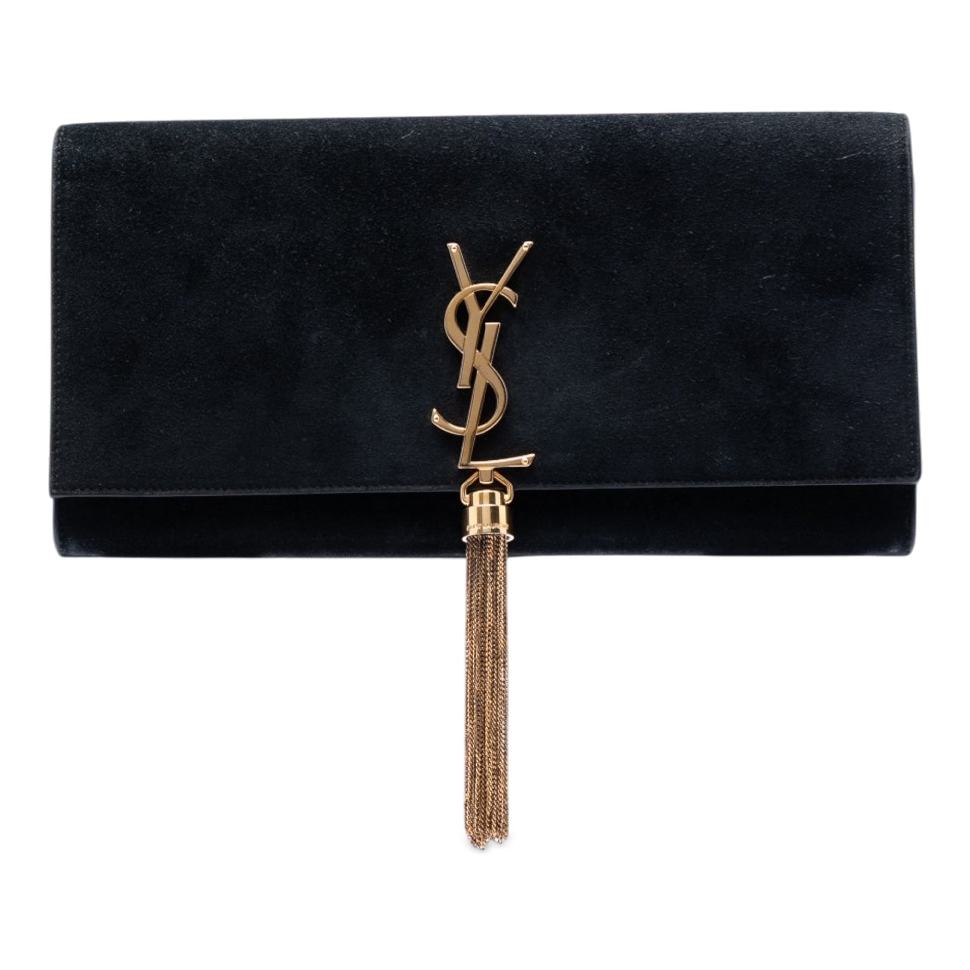 Saint Laurent Suede Monogram Kate Tassel Clutch
