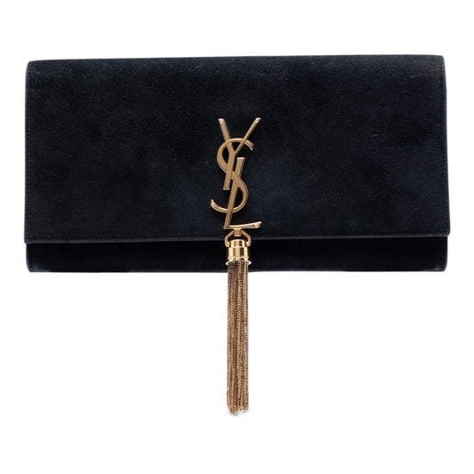 Saint Laurent Suede Monogram Kate Tassel Clutch