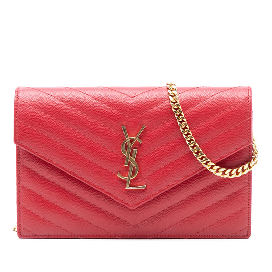 Saint Laurent Grain De Poudre Cassandre Envelope Chain Wallet