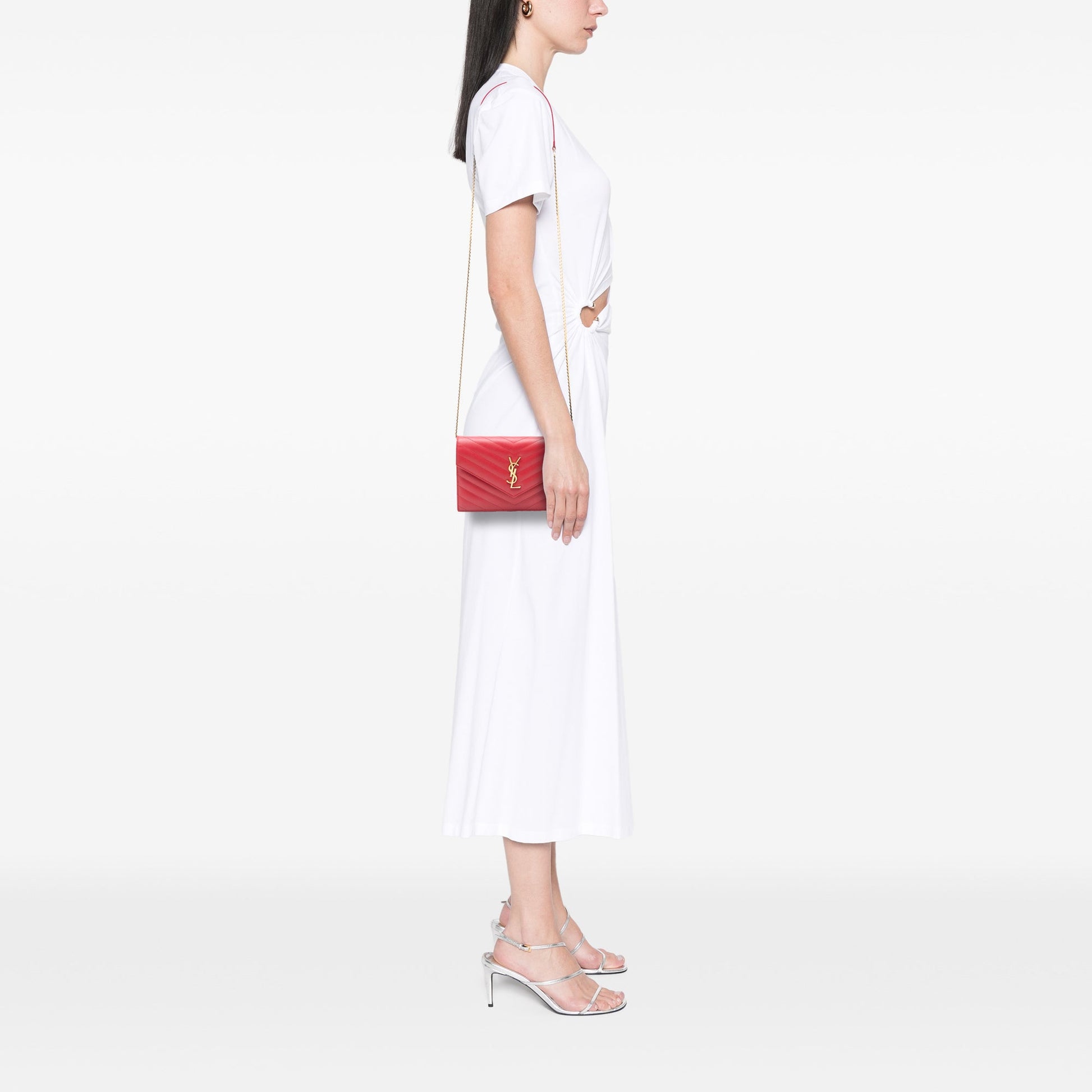 Saint Laurent Grain De Poudre Cassandre Envelope Chain Wallet
