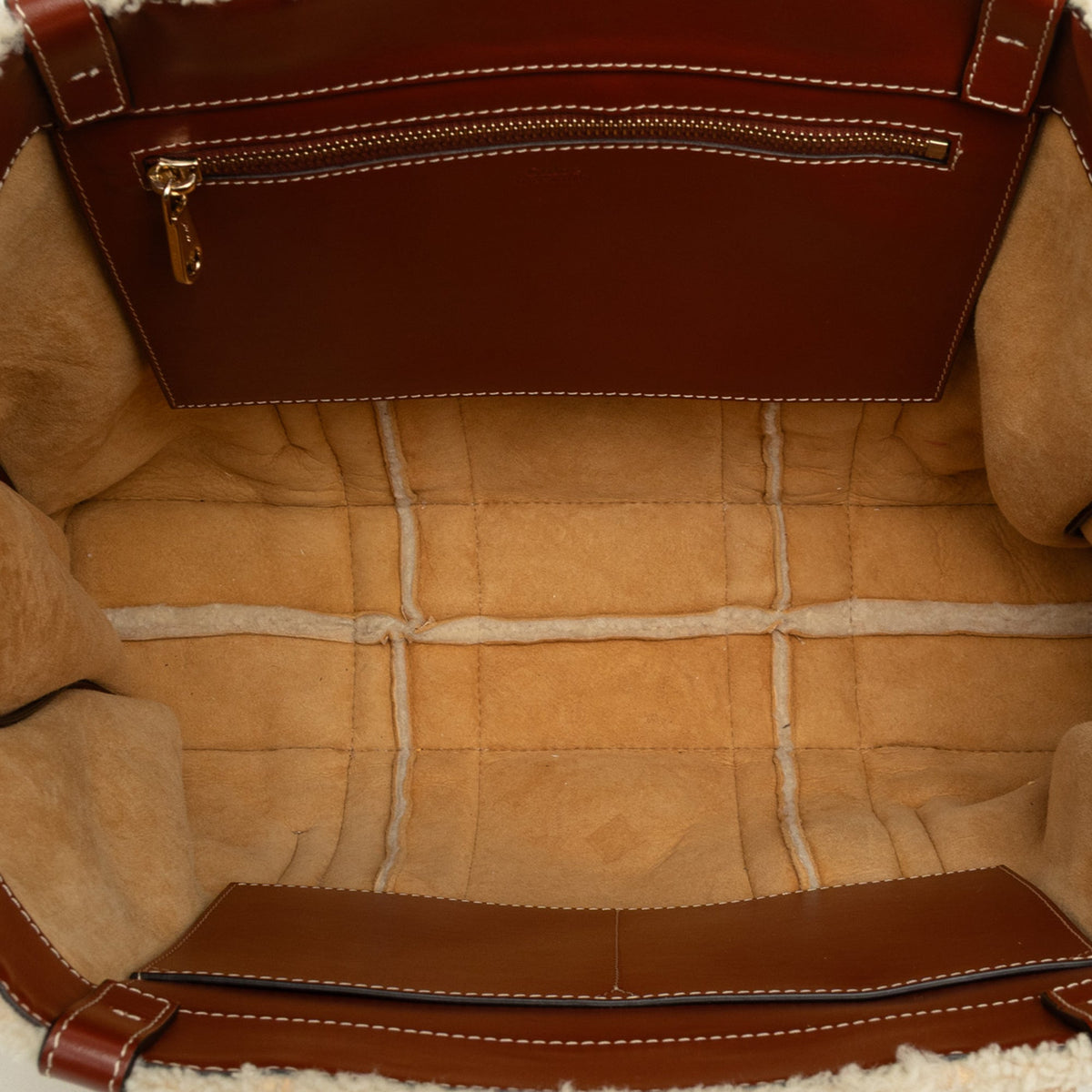 Chloé Large Shearling Woody Tote — Beige