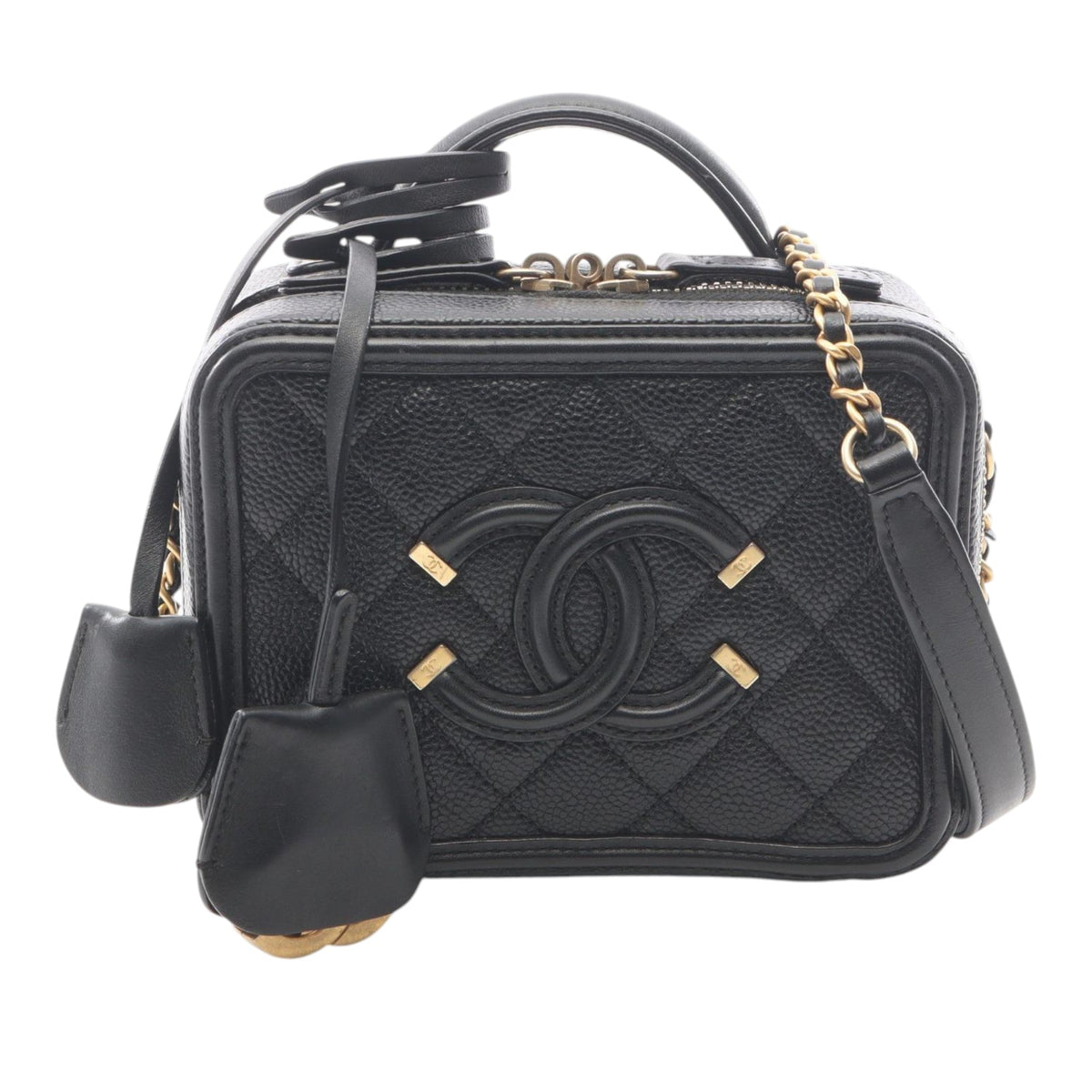 Chanel Small Caviar CC Filigree Vanity Case — Black