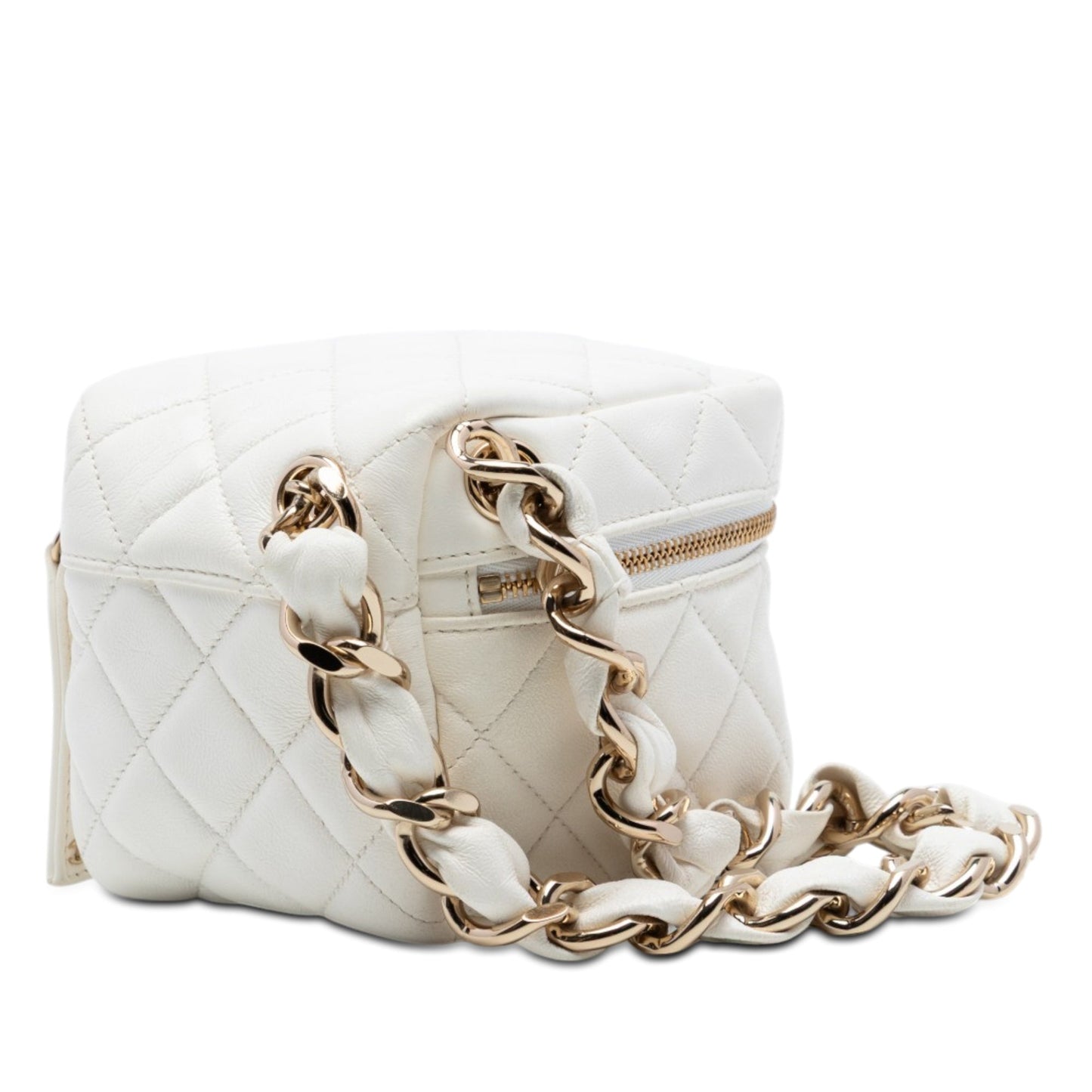 Chanel CC Quilted Lambskin Cube Zip Clutch with Chain