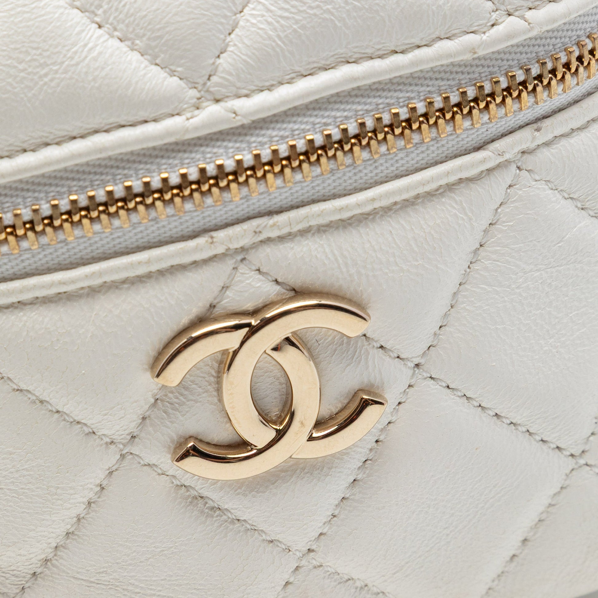 Chanel CC Quilted Lambskin Cube Zip Clutch with Chain