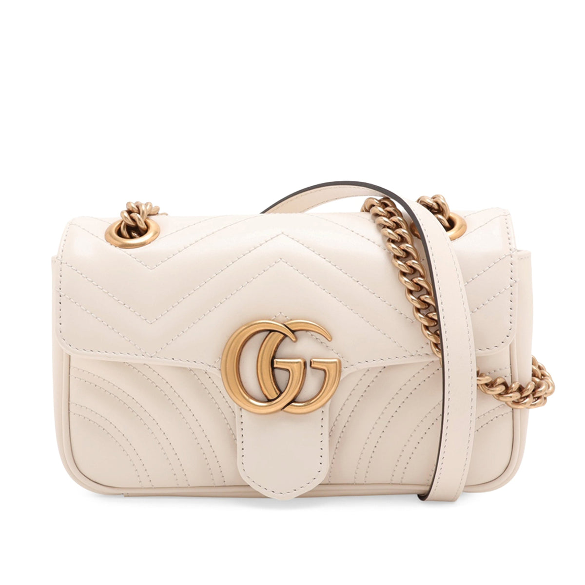 Gucci Small GG Marmont Matelasse Calfskin Shoulder Bag — White