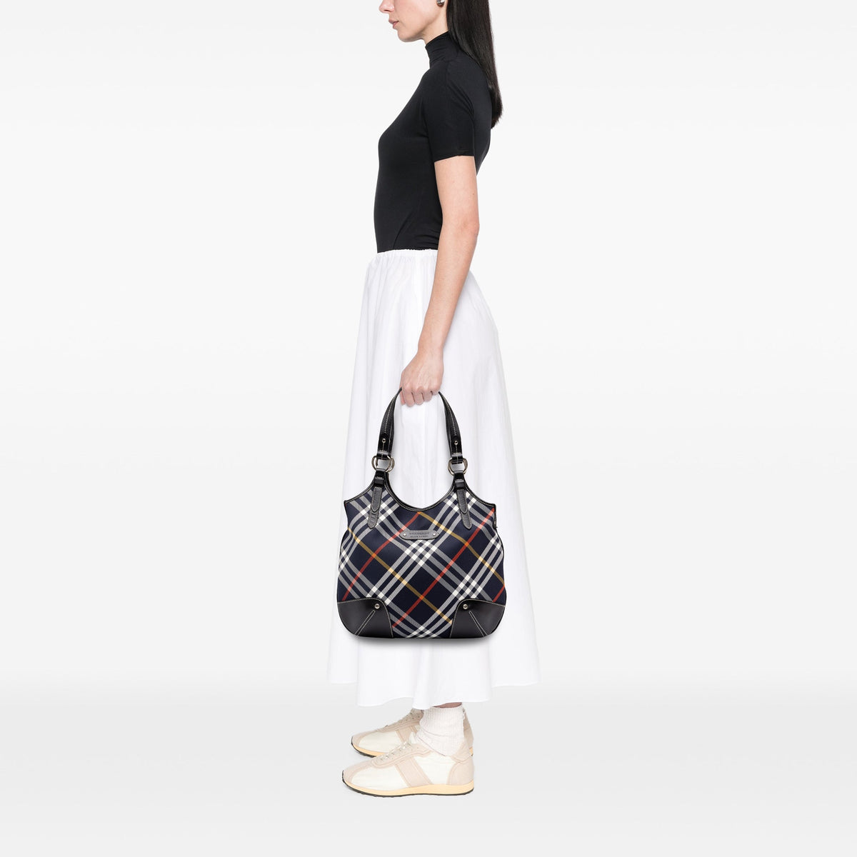 Burberry Supernova Check Nylon Hobo — Blue