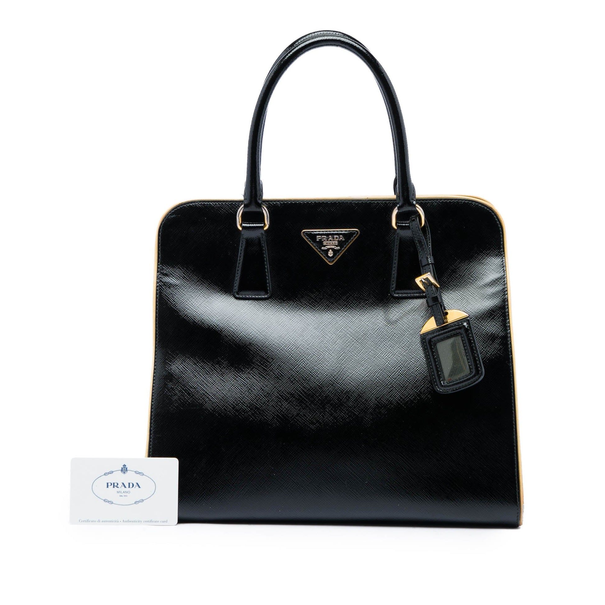 Prada Saffiano Vernice Open Pyramid Convertible Tote