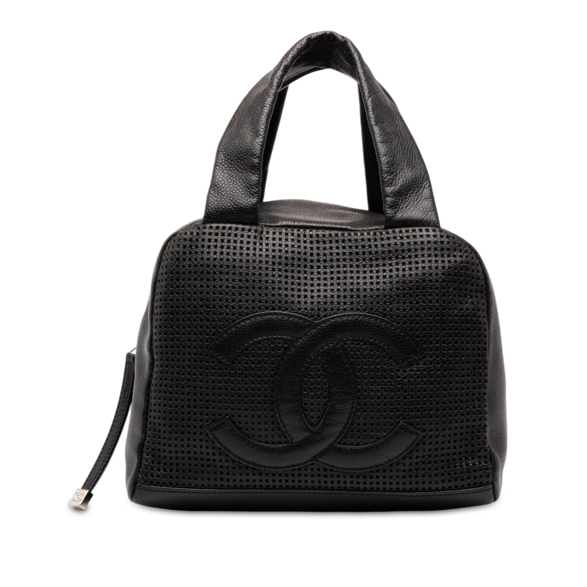 Chanel CC Perforated Caviar Bowler Bag — Black