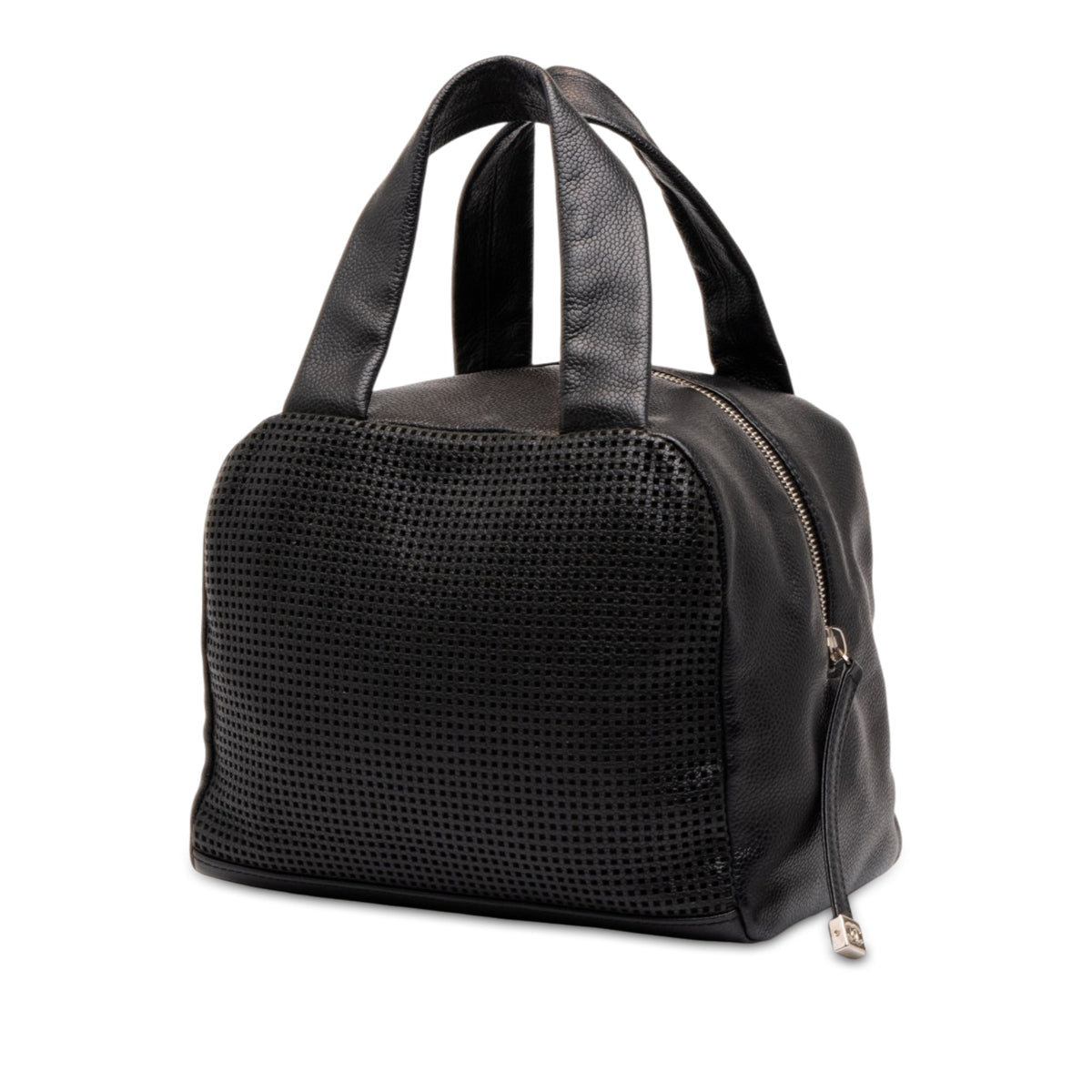 Chanel CC Perforated Caviar Bowler Bag — Black