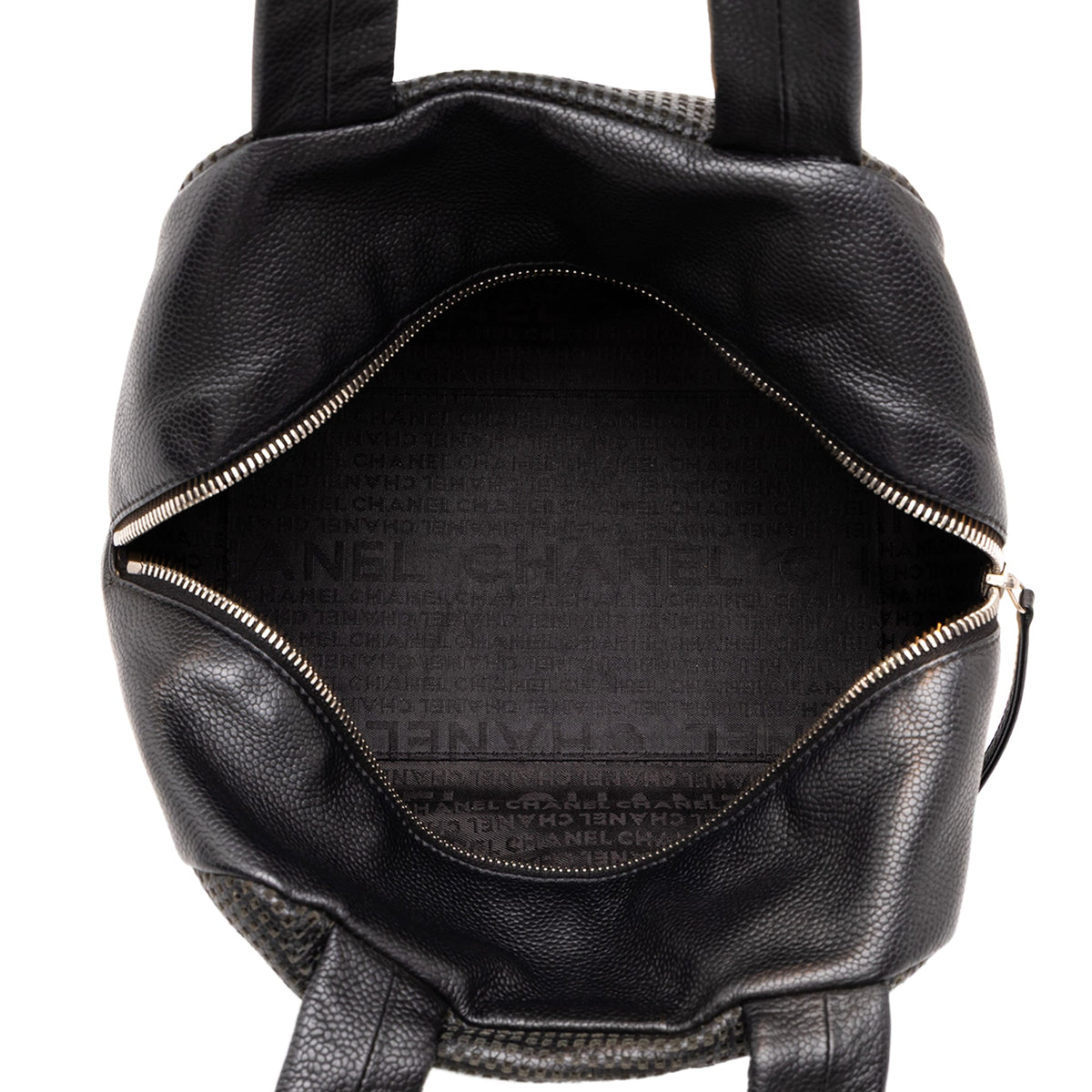 Chanel CC Perforated Caviar Bowler Bag — Black
