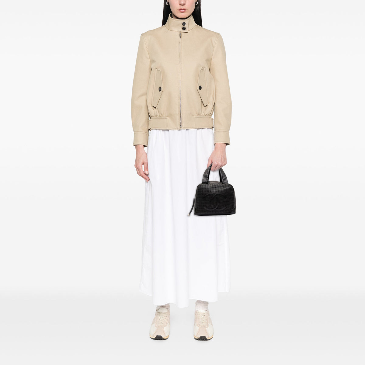 Chanel CC Perforated Caviar Bowler Bag — Black