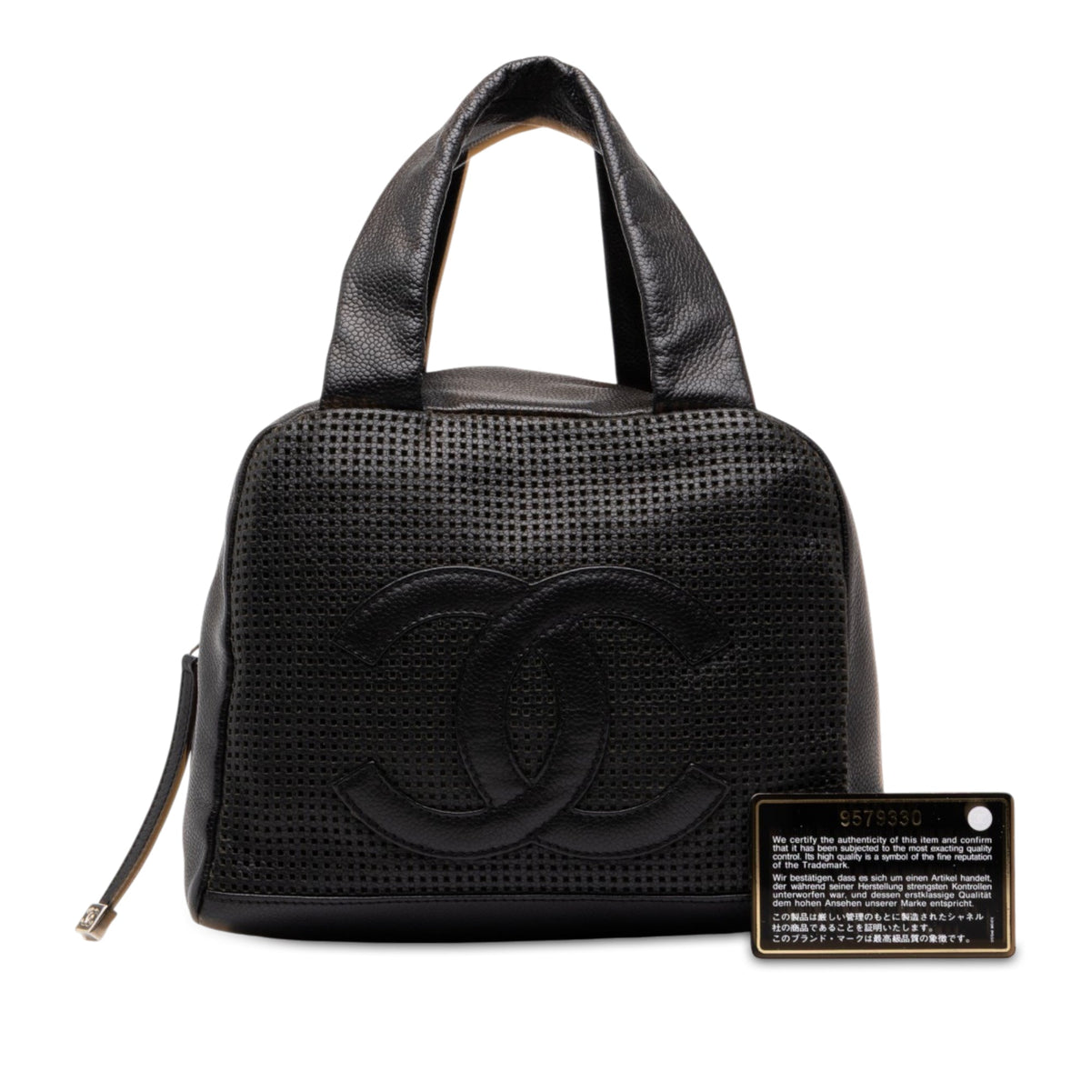 Chanel CC Perforated Caviar Bowler Bag — Black