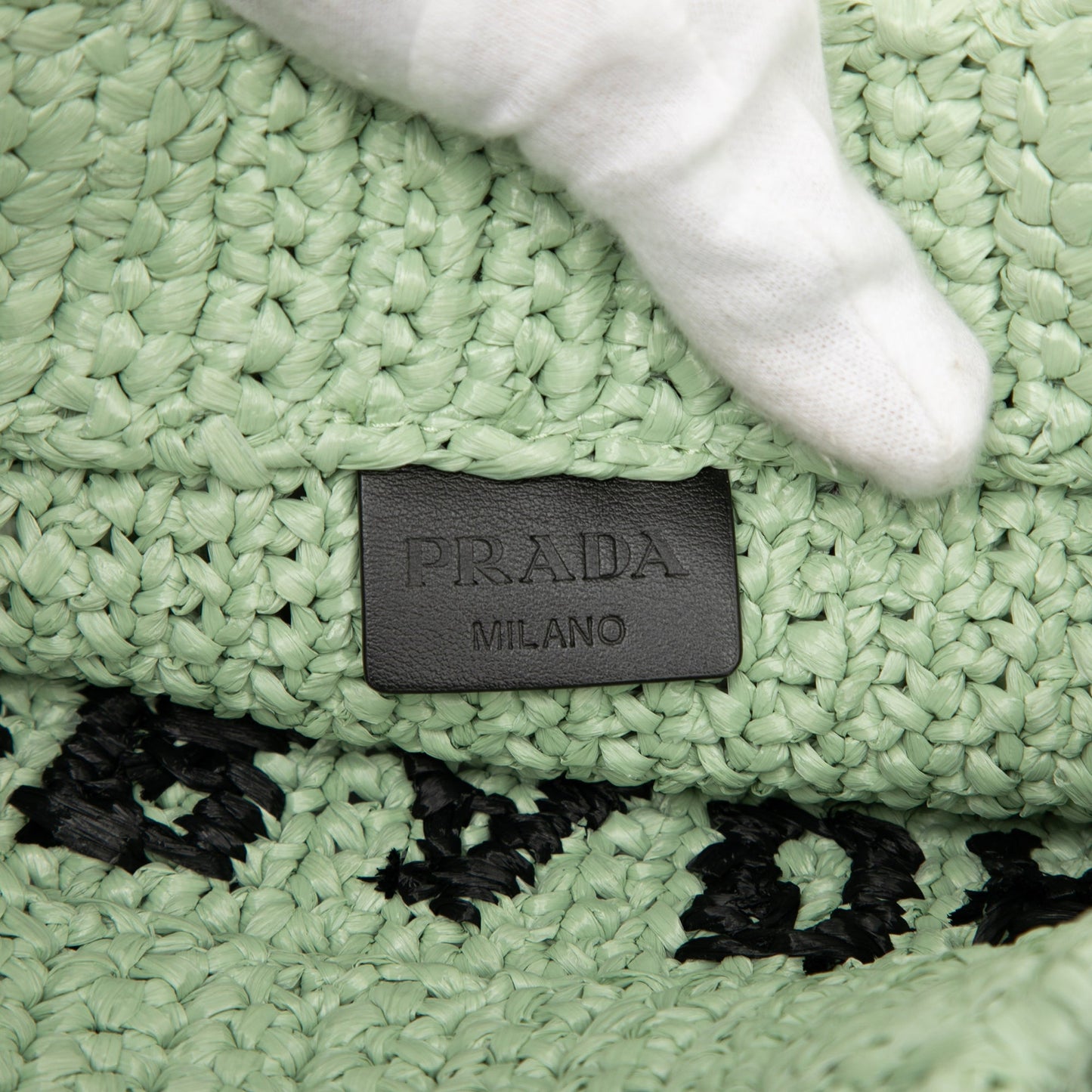 Prada Small Raffia Effect Crochet Embroidered Logo Tote