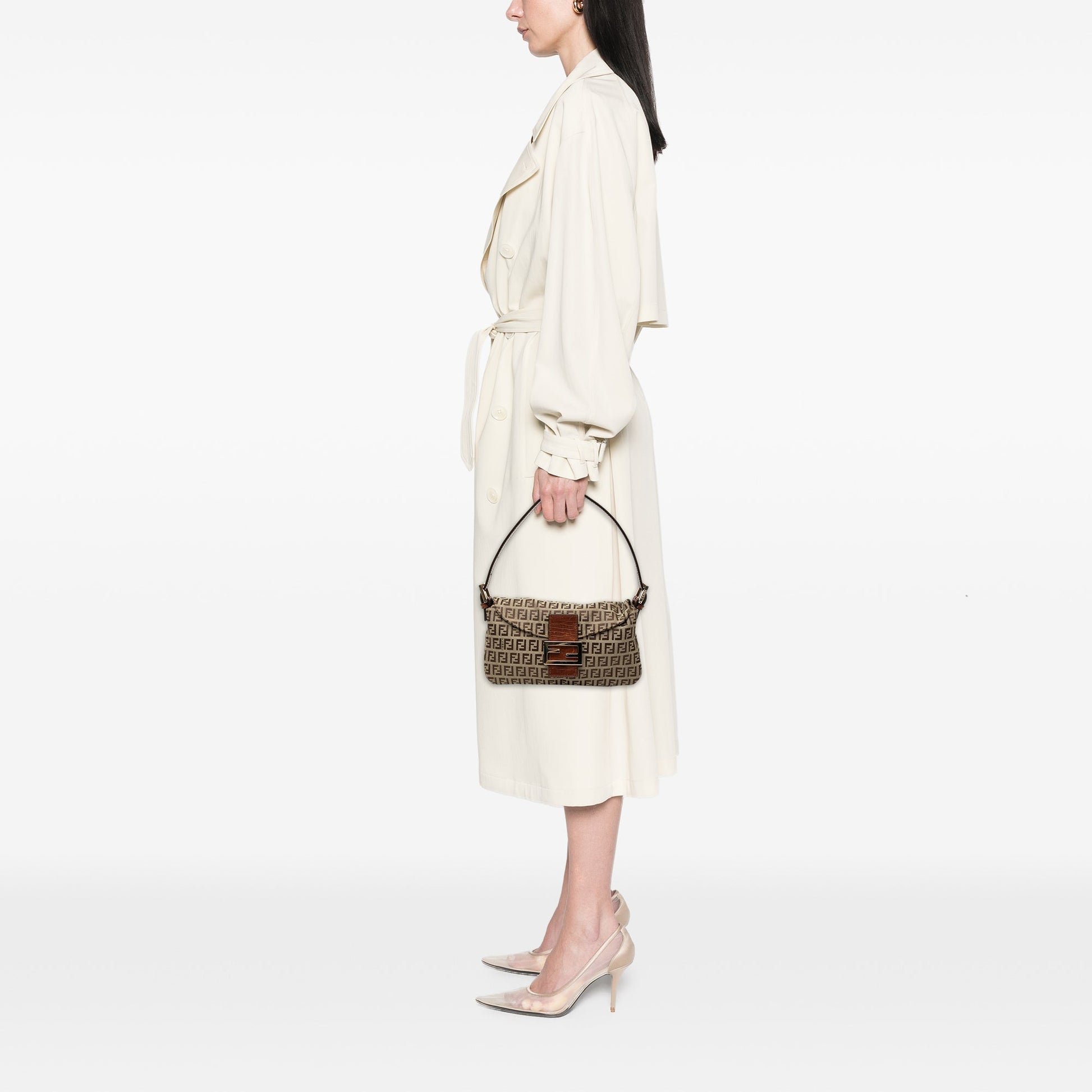 Fendi Zucchino Canvas Double Flap Shoulder Bag